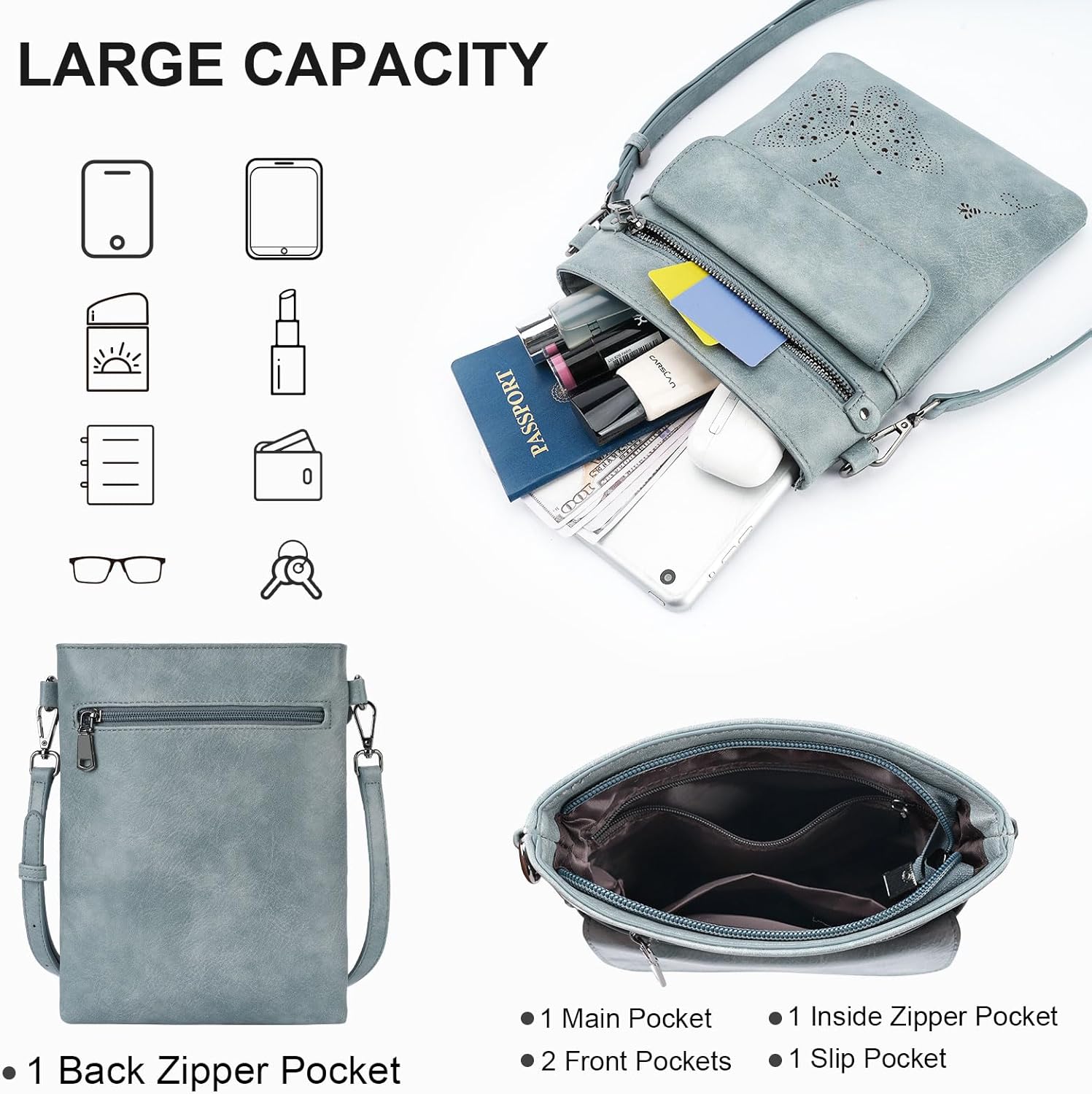 Crossbody Bags for Women Vegan Leather Cross Body Purse with Adjustable Strap Multiple Pockets Shoulder Handbags - Image 3