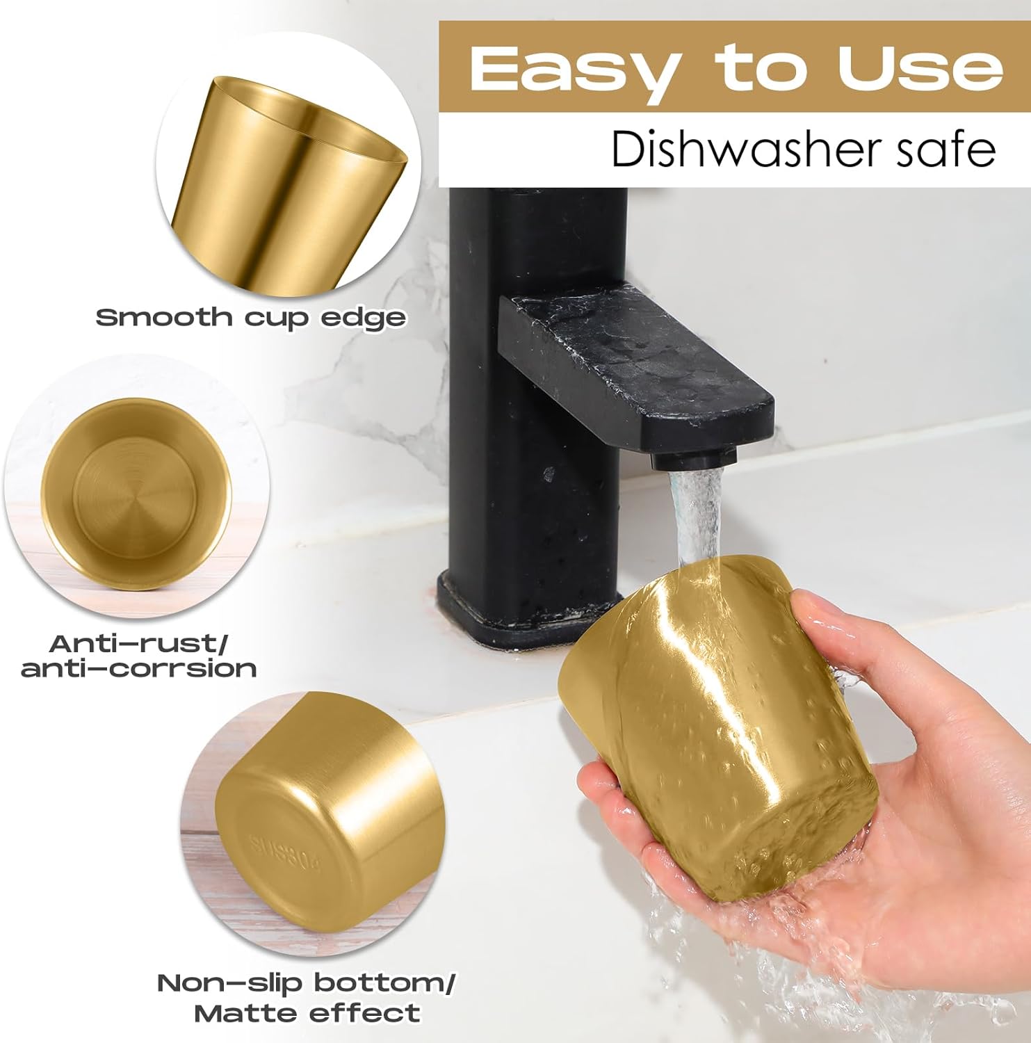 Mimorou 8 Pack Stainless Steel Insulated Cup 5.9 oz Metal Tumbler Double Wall Vacuum Water Glasses Camping Reusable Mugs BBQ Home Office Party Coffee(Gold) - Image 3