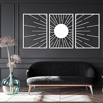 Metal Sun Wall Decor, Set of 3 Sun Metal Wall Art, Minimalist Wall Decor, Sun Sparkle Wall Art, Large Sun Wall Decor, Metal Wall Art for Bedroom Living Room, Above Bed Decor 17"x24"|42x60cm, White