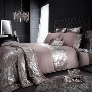 GC GAVENO CAVAILIA Ultra Soft Glitter Bedding Satin Duvet Set Double Velvet Bed Set, Champagne Reversible Bedding, 3 Pieces