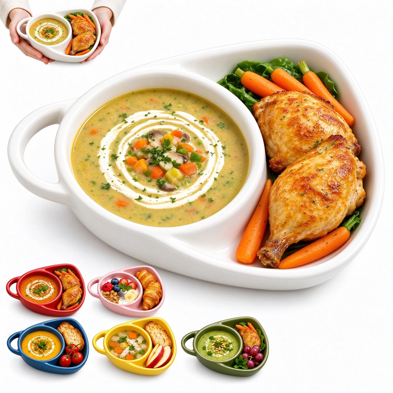 Soup and Sandwich Bowl with Single Handle, soup and sandwich plate，White