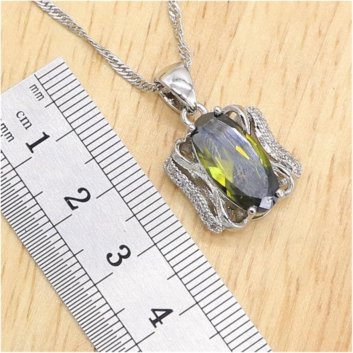 [BAFAFA] グリーンジルコニアウェディングジュエリーセット女性のためのブレスレットイヤリングネックレスペンダントリング誕生日ギ