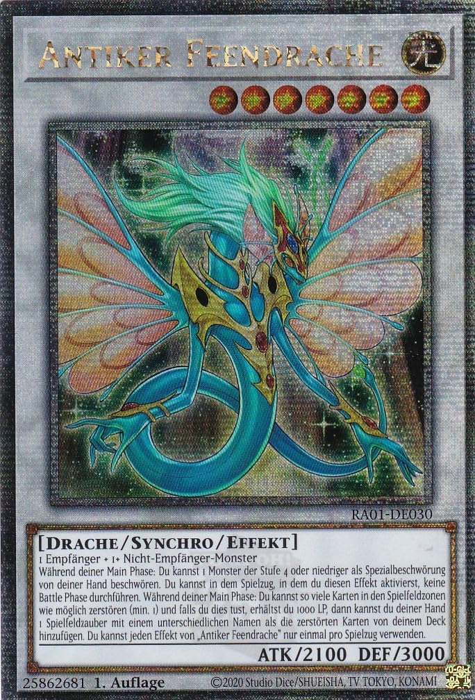 RA01-DE030 - Antique Fairy Dragon - Quarter Century Secret Rare - 1st Edition - German - 25th Anniversary Rarity Collection - with LMS Trading Fieldcenter Card Yugioh