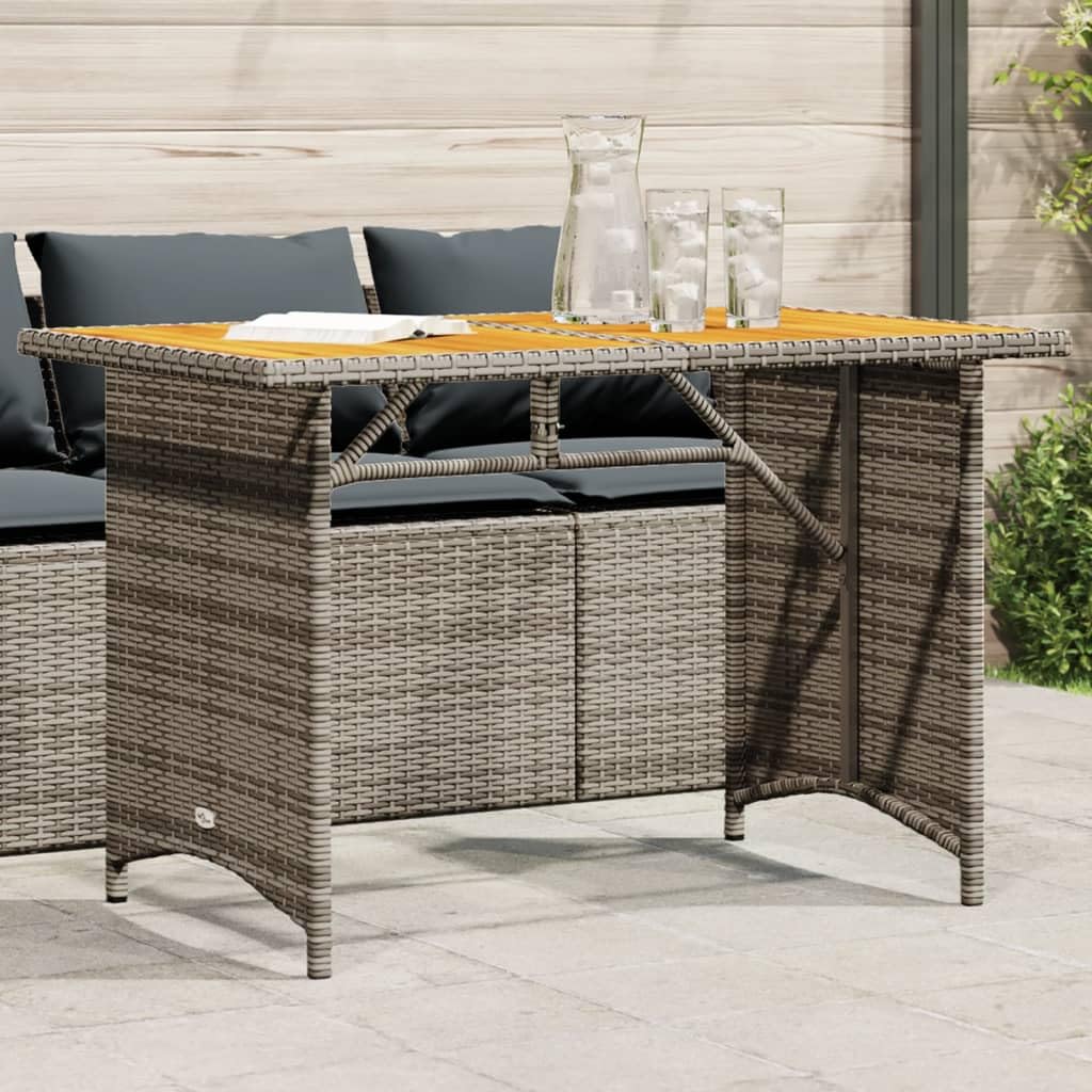 SXZenSpace Grey Outdoor Coffee Table 110x68x70 cm, Poly Rattan Garden Bistro with Acacia Wood Top, Steel Frame Patio Side for Garden, Balcony & Terrace