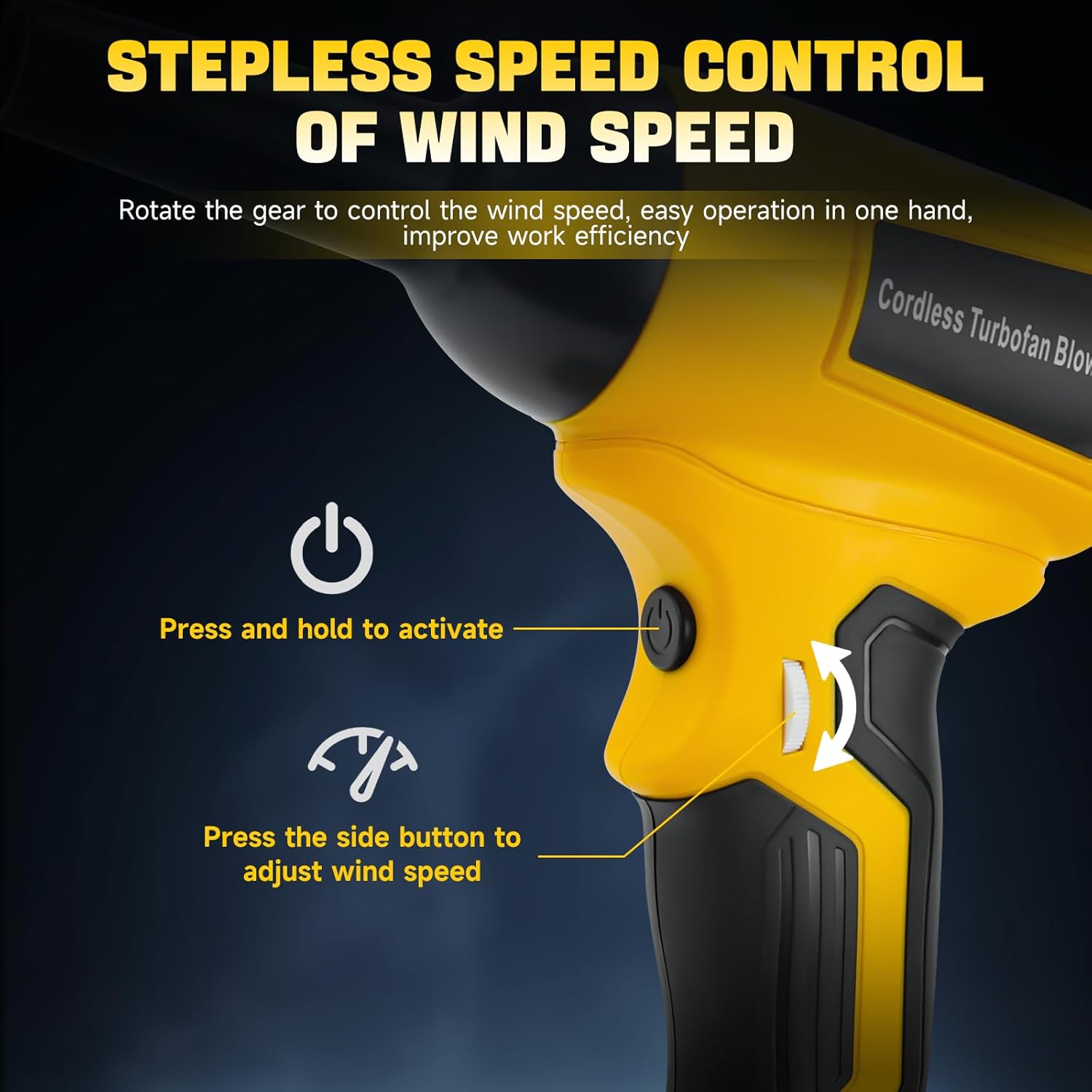 Electric Cordless Turbo Fan Blower, Leaf Blower for Dewalt 20V Battery, 130000RPM Handheld Jet Fan, Variable Wind Speed, for Cleaning and Drying (Battery Not Included) - Image 4