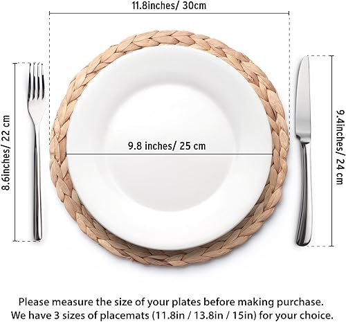 Miniatura 10 de Juego de 4 manteles individuales redondos tejidos, manteles individuales de jacinto de agua natural, manteles individuales de mimbre bohemio,