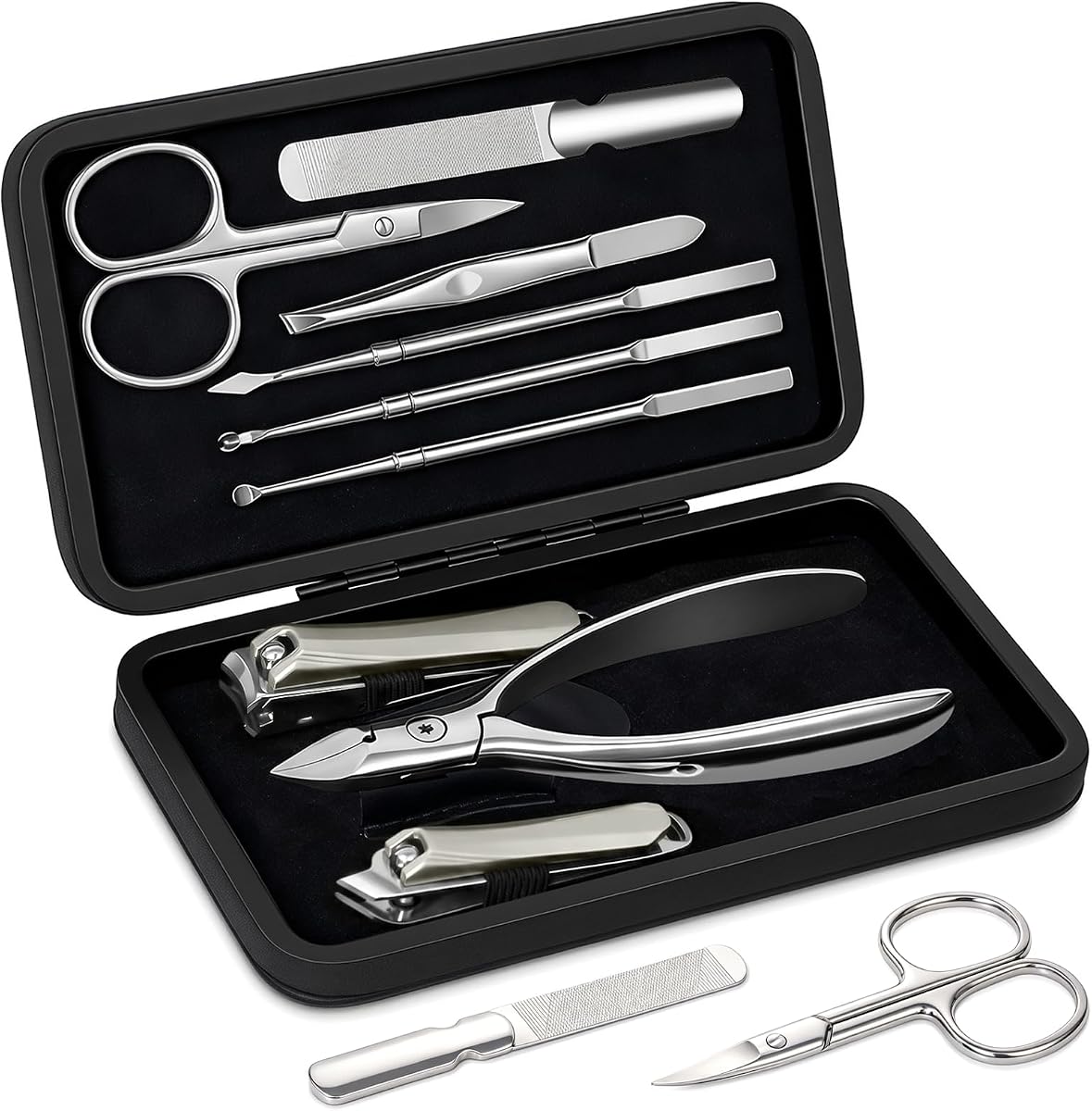 9 in 1 Professional Manicure Kit with Magnetic Leather Case,Black | Premium Stainless Steel Manicure Set,Portable Nail Clipper Set Gift for Men & Women