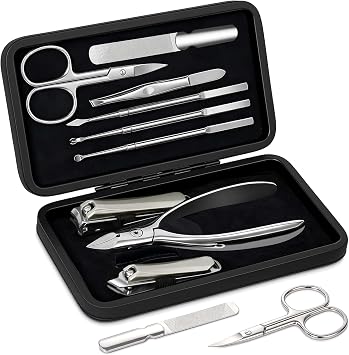 Leipple 9 in 1 Professional Manicure Kit with Magnetic Leather Case,Black | Premium Stainless Steel Manicure Set,Portable Nail Clipper Set Gift for Men & Women