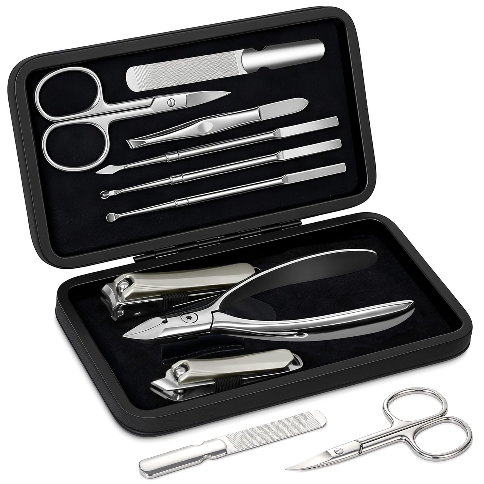 Leipple 9 in 1 Professional Manicure Kit with Magnetic Leather Case,Black