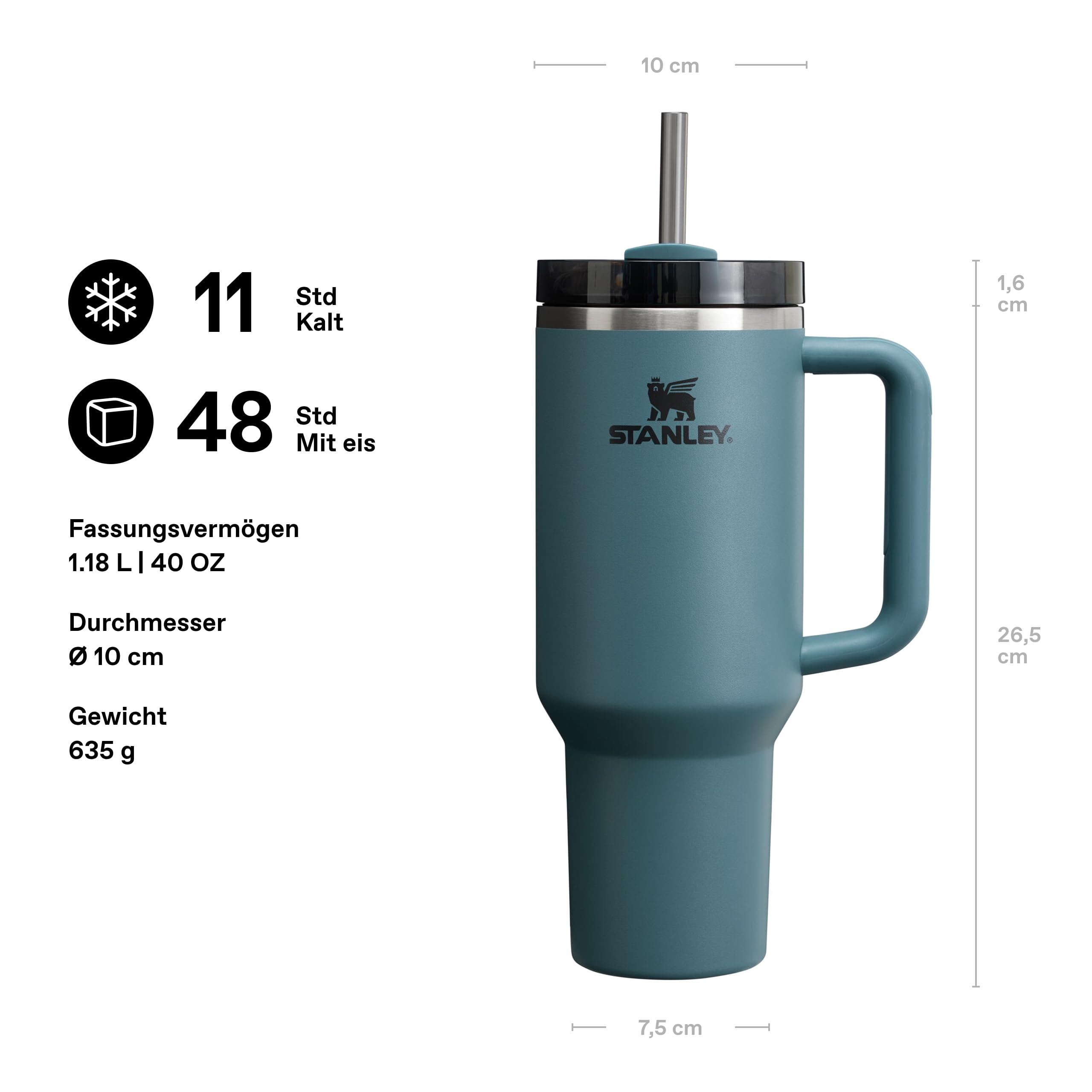 STANLEY 1913 Quencher H2.0 Flowstate Trinkflasche 1.2L Thermobecher Thermosflasche BPA Frei Spülmaschinenfest Blau