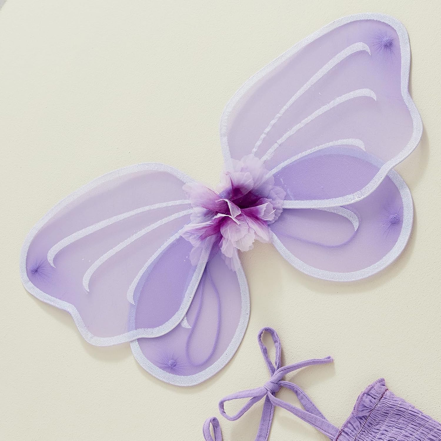 Fairy 1st Birthday Girl Outfit Tie-up Tull Romper Dress with Butterfly Wings Cake Smash Photo Shoot Clothes