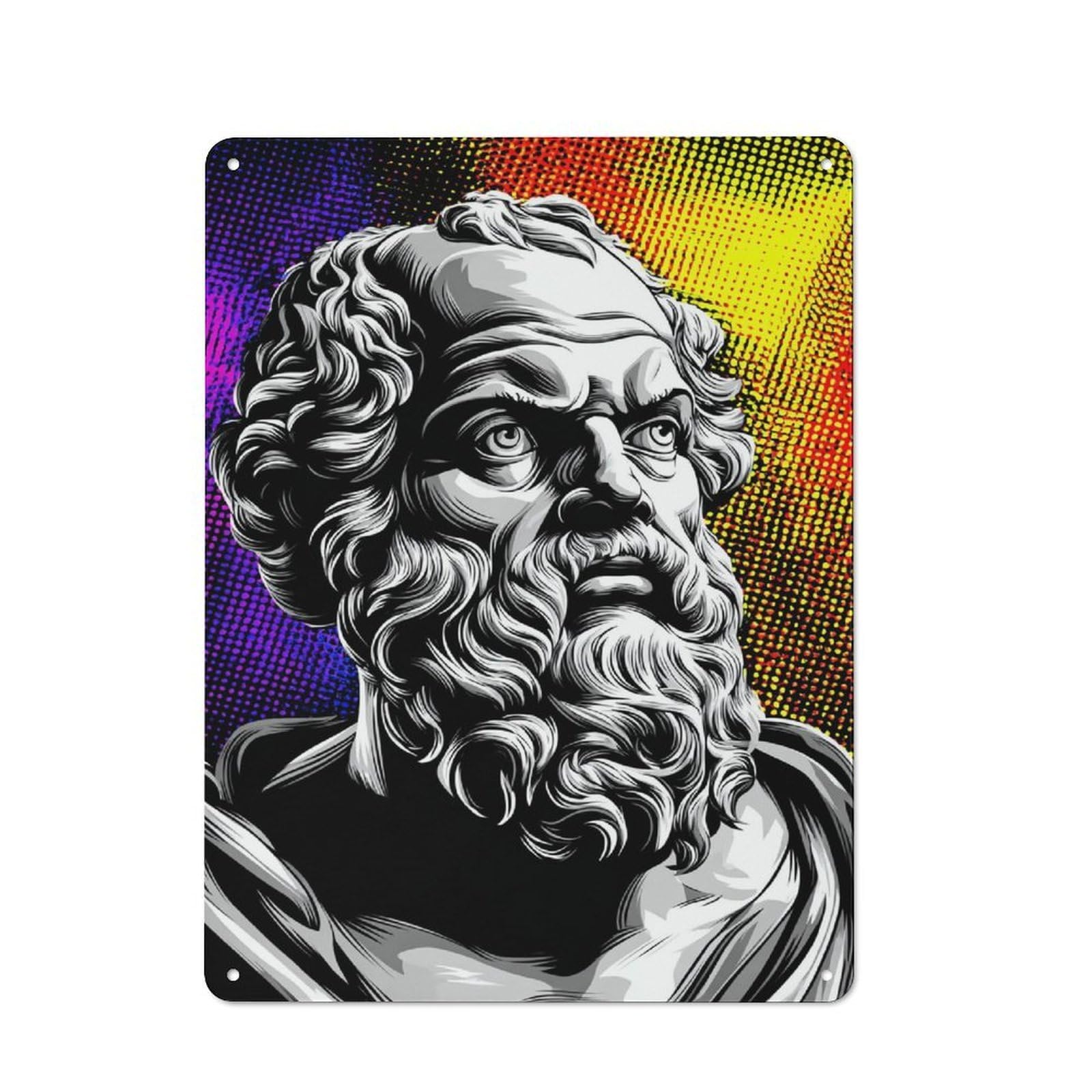 Junmoney Philosopher's Wisdom Ancient Thinker's Insig Htful Gaze Vintage Tin Sign 40X30cm For Dining Room Or Kitchen, For Themed Interiors In Kitchens And Dining Spaces