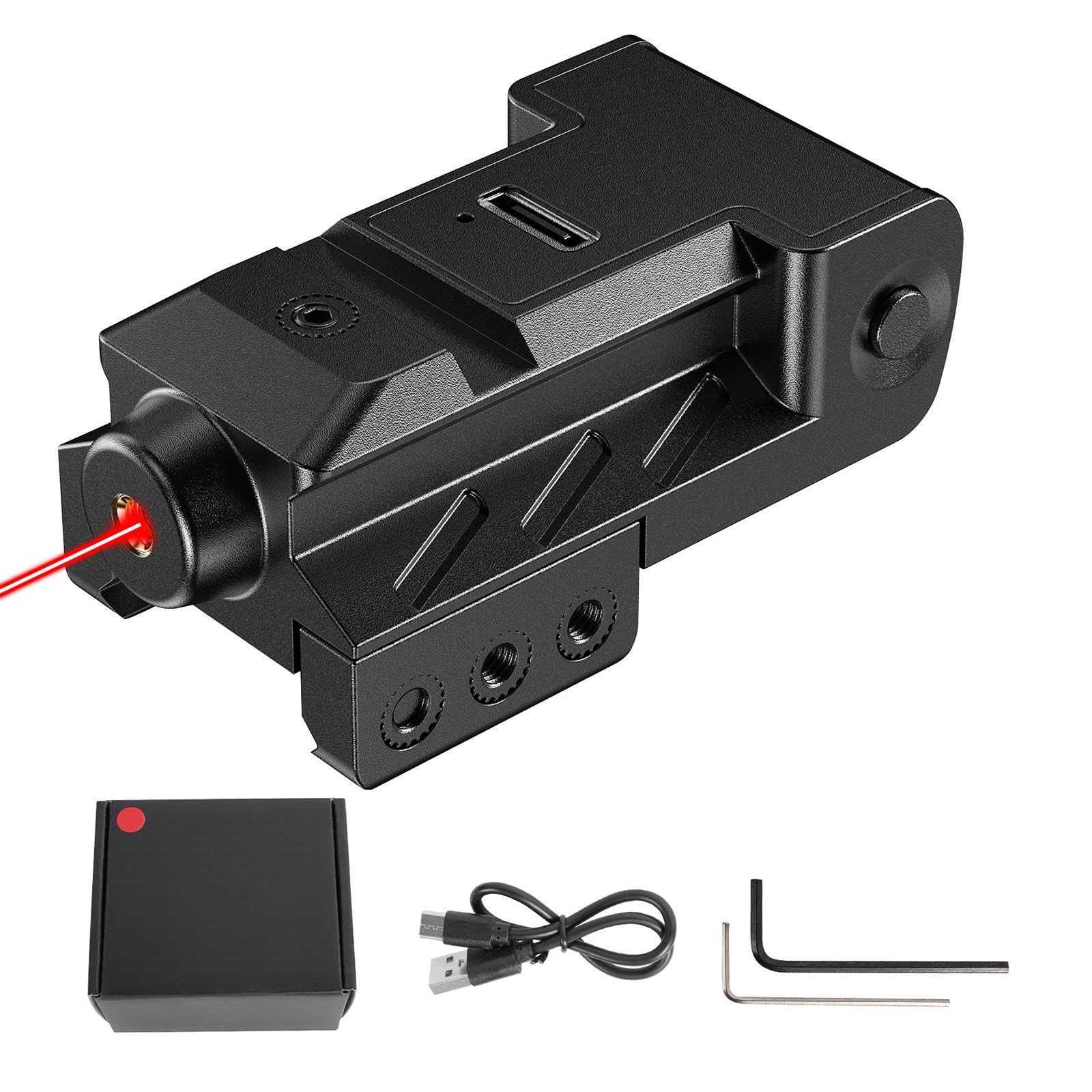 Mirino laser tattico con laser rosso, compatibile con slitte Picatinny/Weaver standard da 20 mm, per pistole, fucili, caccia e softair.