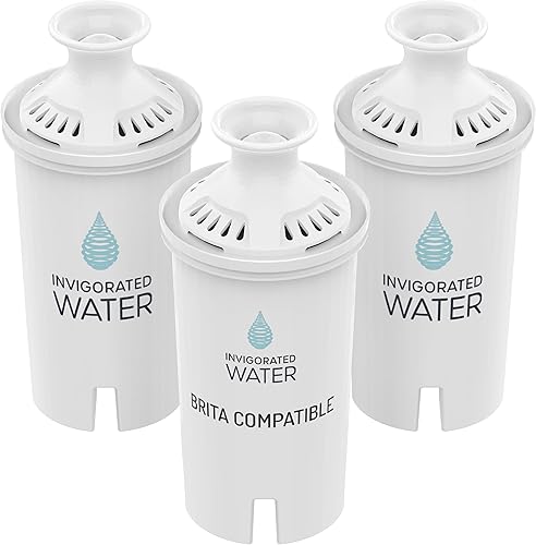 Invigorated Living Brita - Filtro de repuesto, paquete de 3, filtros de agua alcalinos para jarras Brita, sin BPA, elimina cobre, cloro, metales
