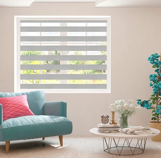 ZEBRA BLINDS | Day and Night | 50-55-65-75-85-95-105-115-125-135-145-155-165-175-185-195-205-215-225-230 cm Width | 150 cm Drop | Made to Measure | Customized | Bespoke (Grey, 55cm)