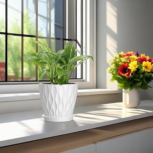 Miniatura 6 de Macetas de 4 pulgadas, paquete de 6 macetas de interior, macetas con agujeros de drenaje y bandejas para orquídeas, violetas, suculentas, hierbas y