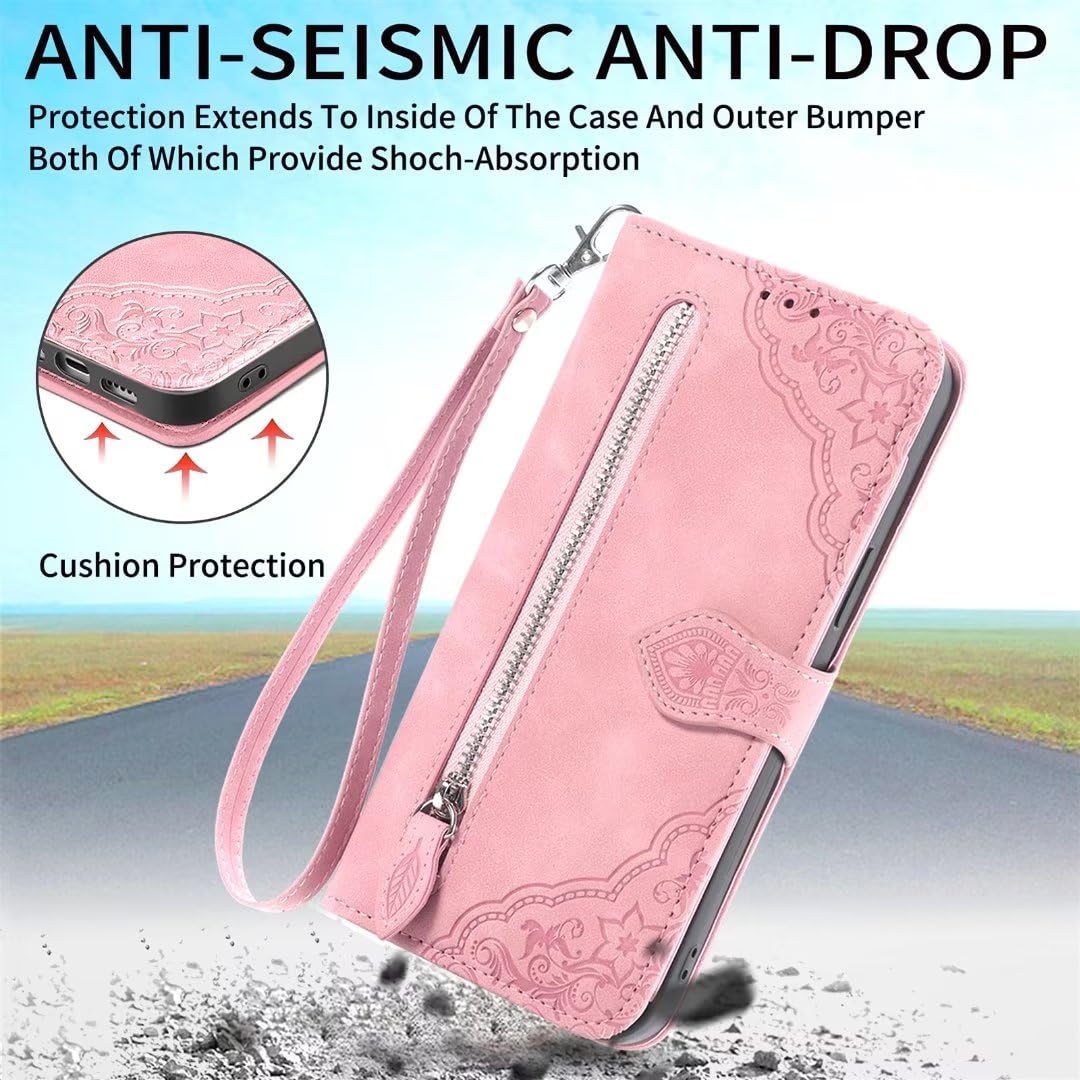 TIANYUE Custodia a Portafoglio per T-Mobile Revvl 7, PU Pelle Premium Portafoglio Custodia con Slot per schede, Cerniera Magnetica Flip Stand Cover per T-Mobile Revvl 7-Rosa