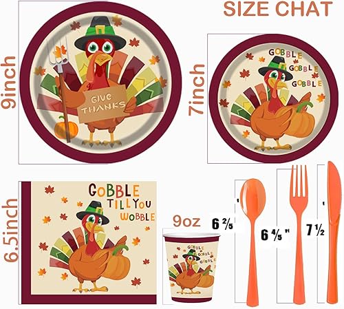 Miniatura 2 de HARVEST TURKEY - Juego de platos de papel para 25 unidades, platos de Gobble Gobble para kIds y Acción de Gracias, otoño, cosecha, vacaciones,