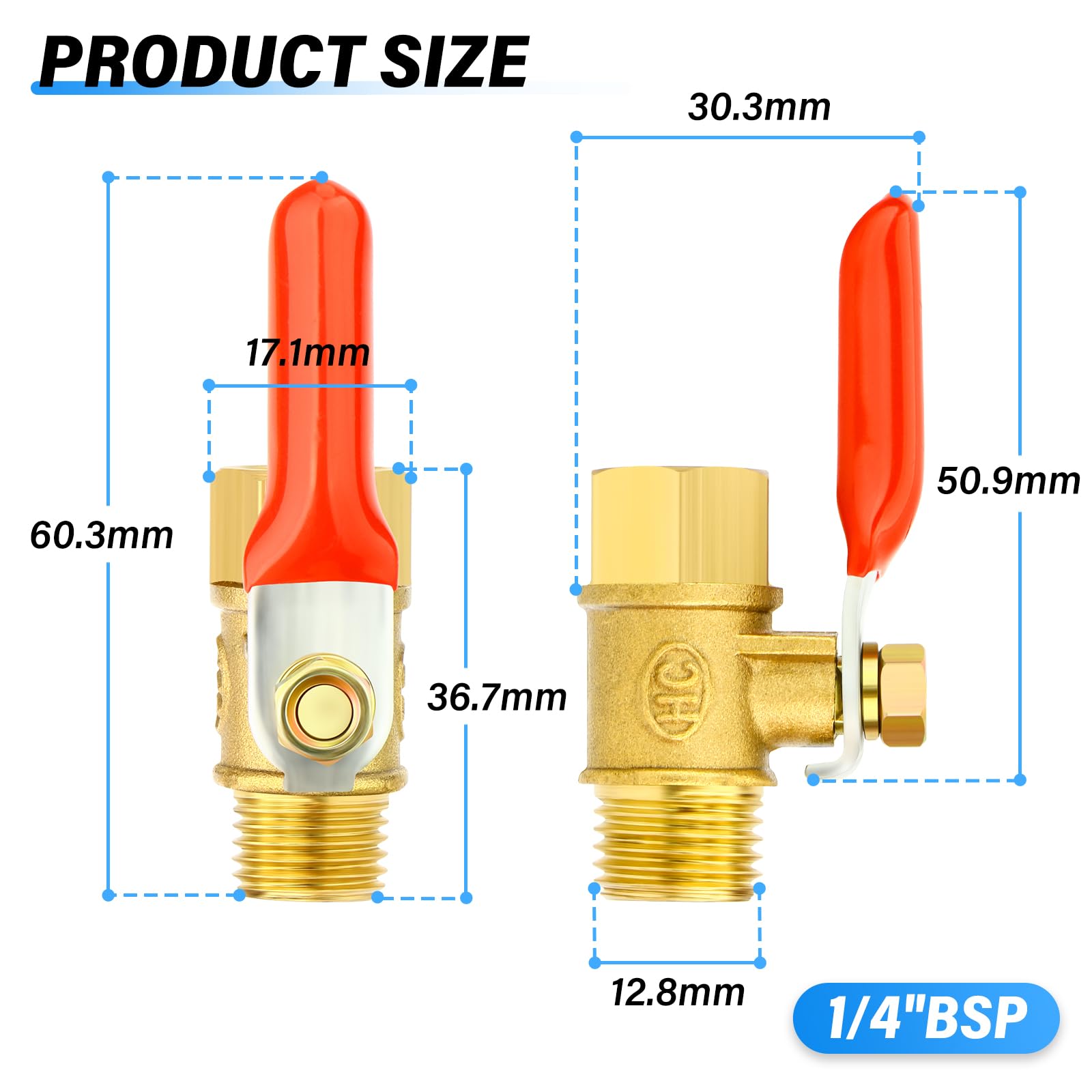 TAILONZ PNEUMATIC 1 szt. 1/4 cala mosiądz Mini zawór kulowy wyłącznik odcinający, 1/4 cala męski x żeński BSP gwint złączka do rur