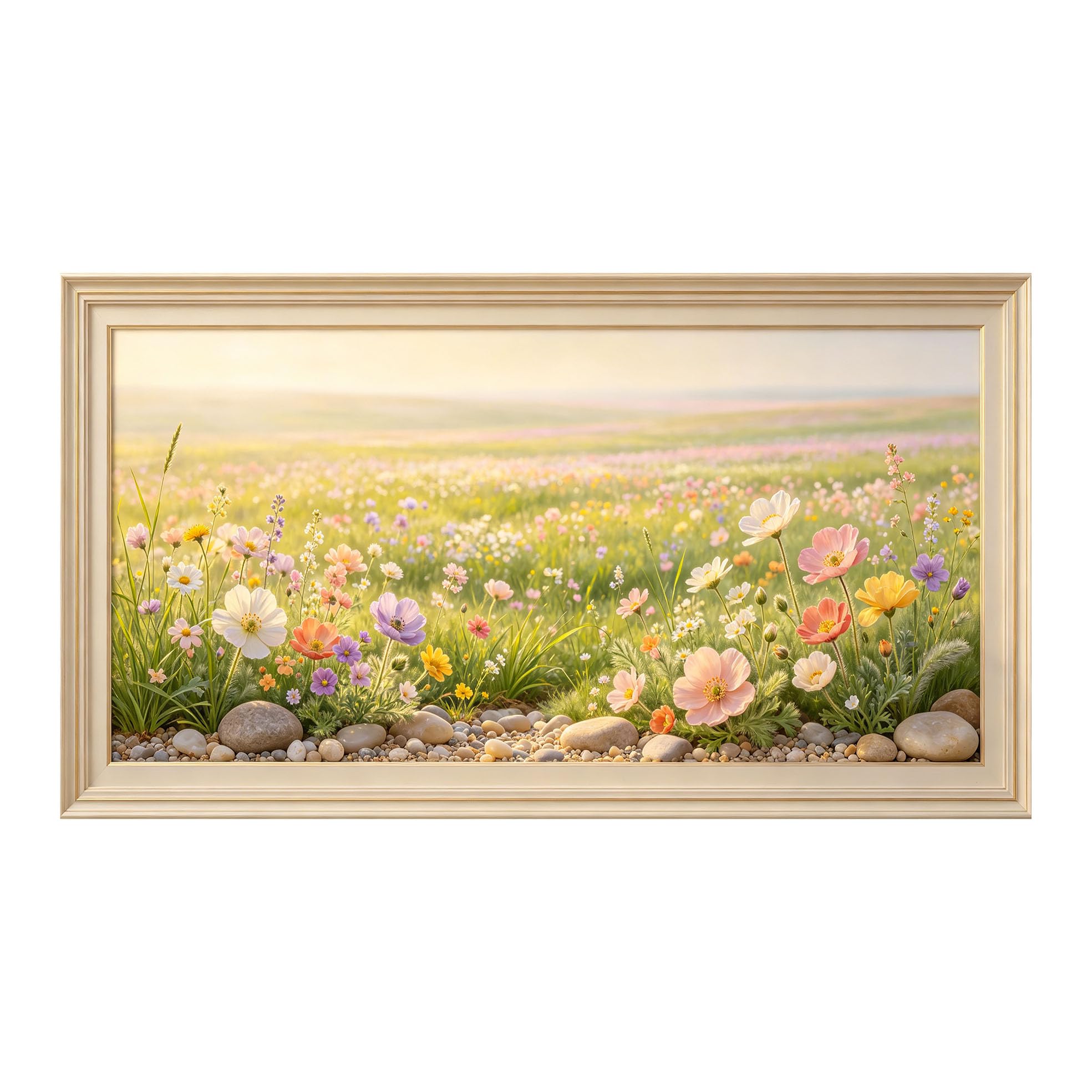 Yzpallescene 3D Framed Wall Art 50cm×100cm Wildflower Meadow Botanical Landscape Watercolor Impressionist Large Size SelfAdhesive Removable Wall Decor Prints Artwork for Living Room Bedroom Office