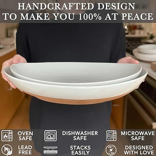 Miniatura 4 de Mora Ceramic Large Serving Bowls- Set of 2 Oval Platters for Entertaining. Modern Kitchen Dishes for Dinner, Fruit, Salad, Turkey, etc. Oven, Blanco