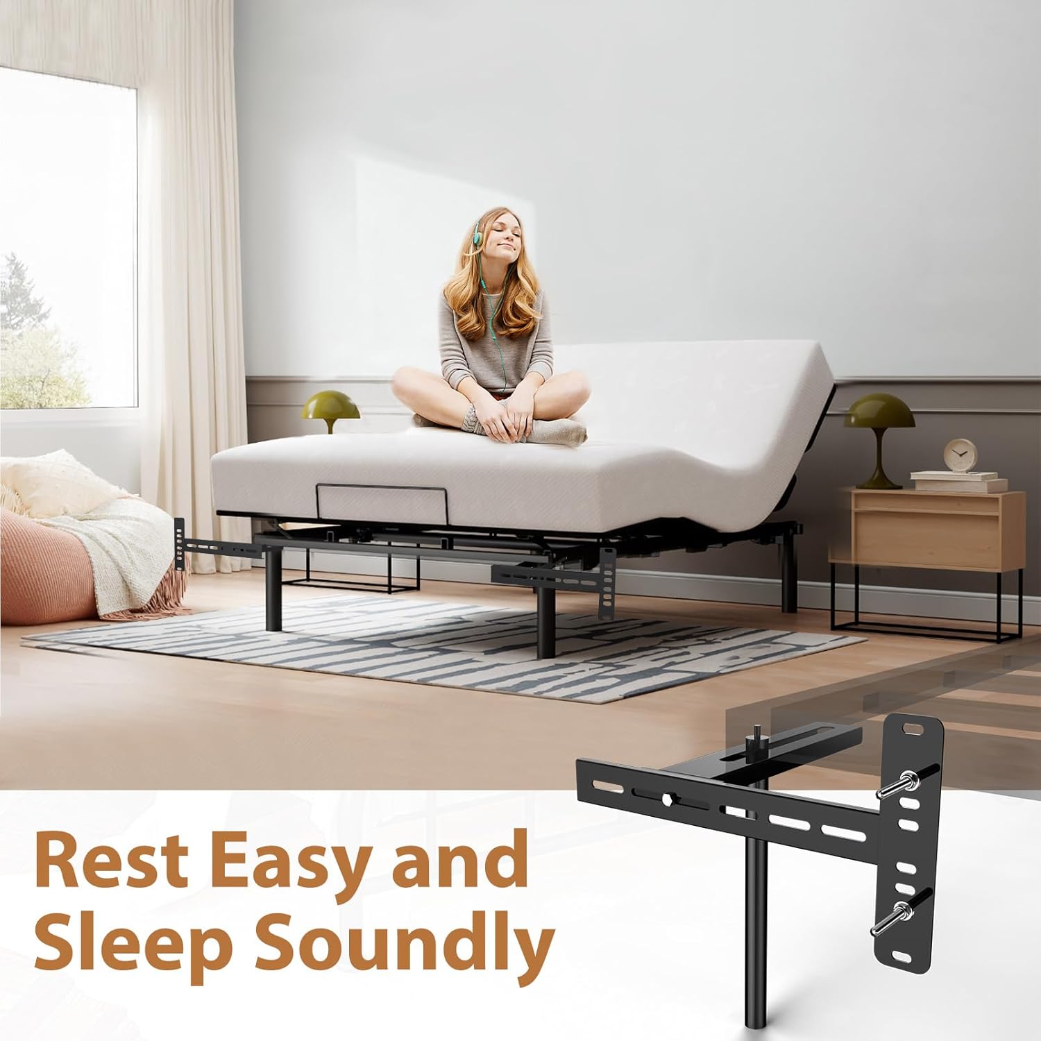 Universal Bed Headboard Brackets, Adjustable Bed Base for Twin/King/Queen/Full Size Beds Headboard Wall Mounting Bracket with Footboard Extension Kit Thickening