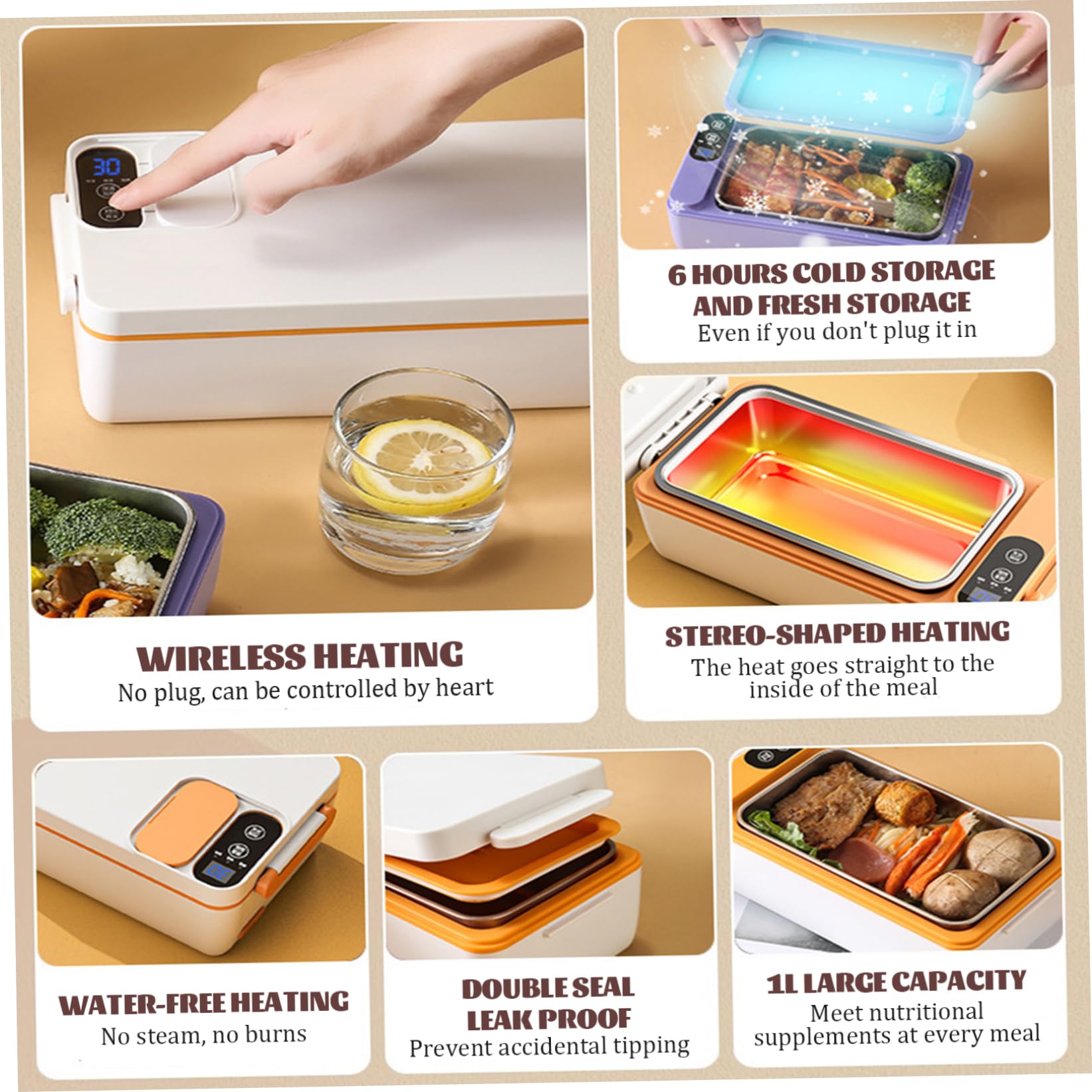 Box per il pranzo elettrico, scatola da pranzo in auto -riscaldamento Box elettrico con contenitore in acciaio inossidabile Box riscaldato ricaricabile con batteria da 3200 mAh per gli studenti, sc
