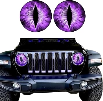 Beast Eyes Headlight Decal Stickers - 3D Stereo Eye Decals for Jeep, Round Headlights - Funny Decoration for Truck Car Body Window Bumper Purple