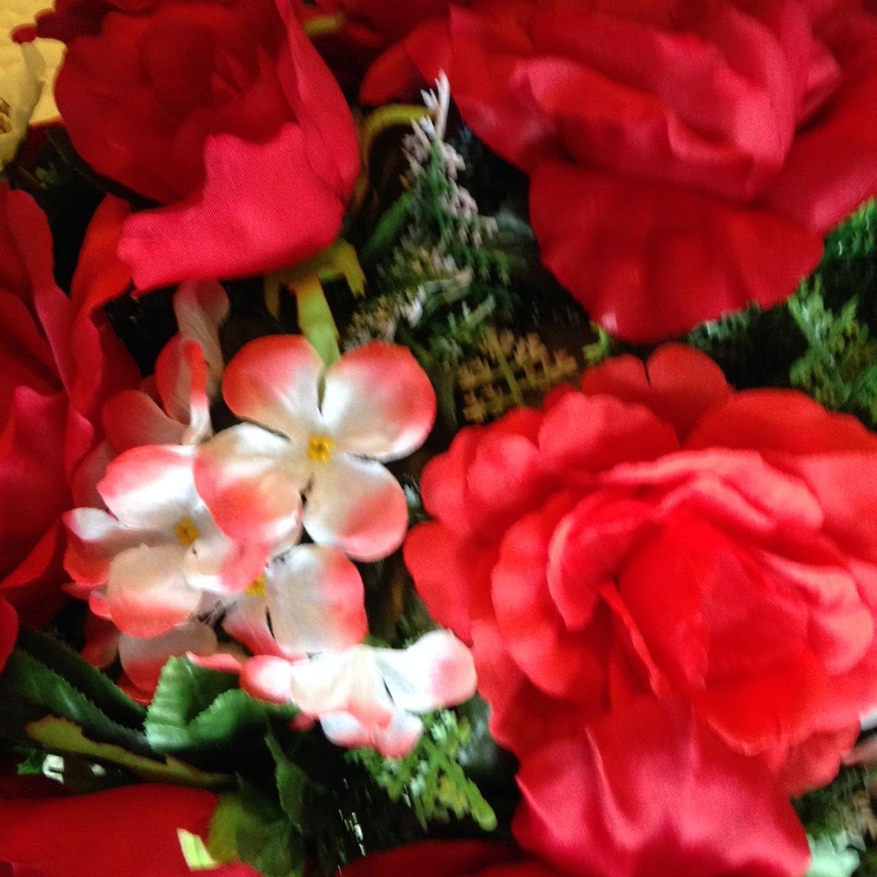 Deluxe Silk Floral Saddle in RED and White for Grave-site Presentation in Remembrance of Loved Ones.