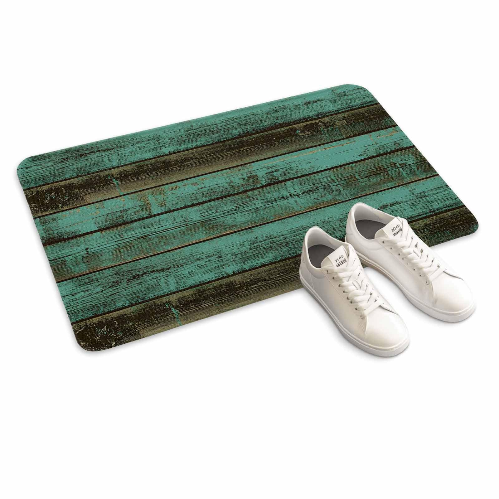 Vandarllin Farmhouse Rustic Old Barn Wood Doormats Indoor/Outdoor Home Decor Welcome Mat Kitchen Area Rug Carpet - 24 x 36 Inch-Teal Green
