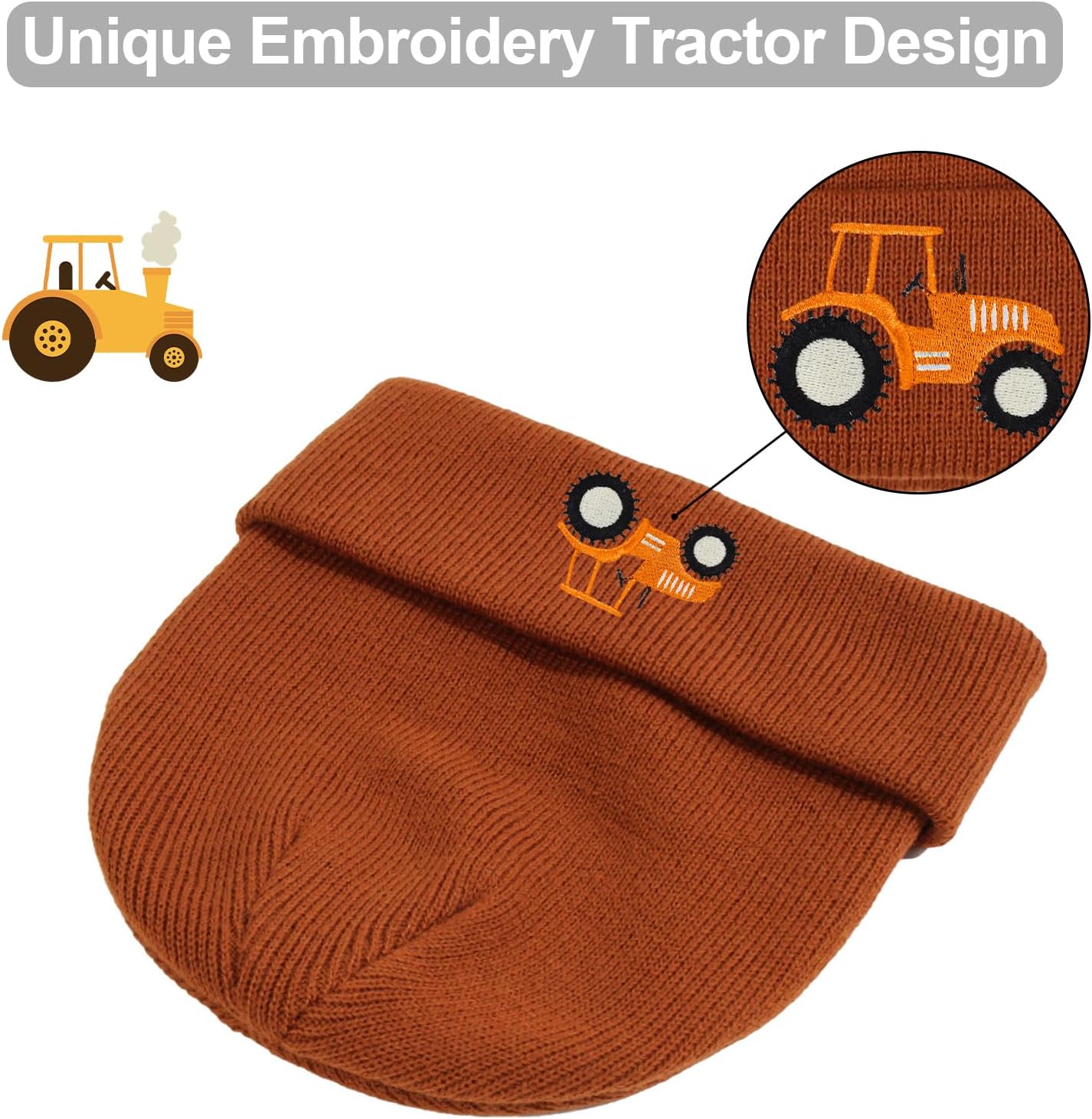 Toddler Boys Knitted Beanie Cute Tractor Embroidery Hat Cuffed Skull Caps for Autumn Winter - Image 4