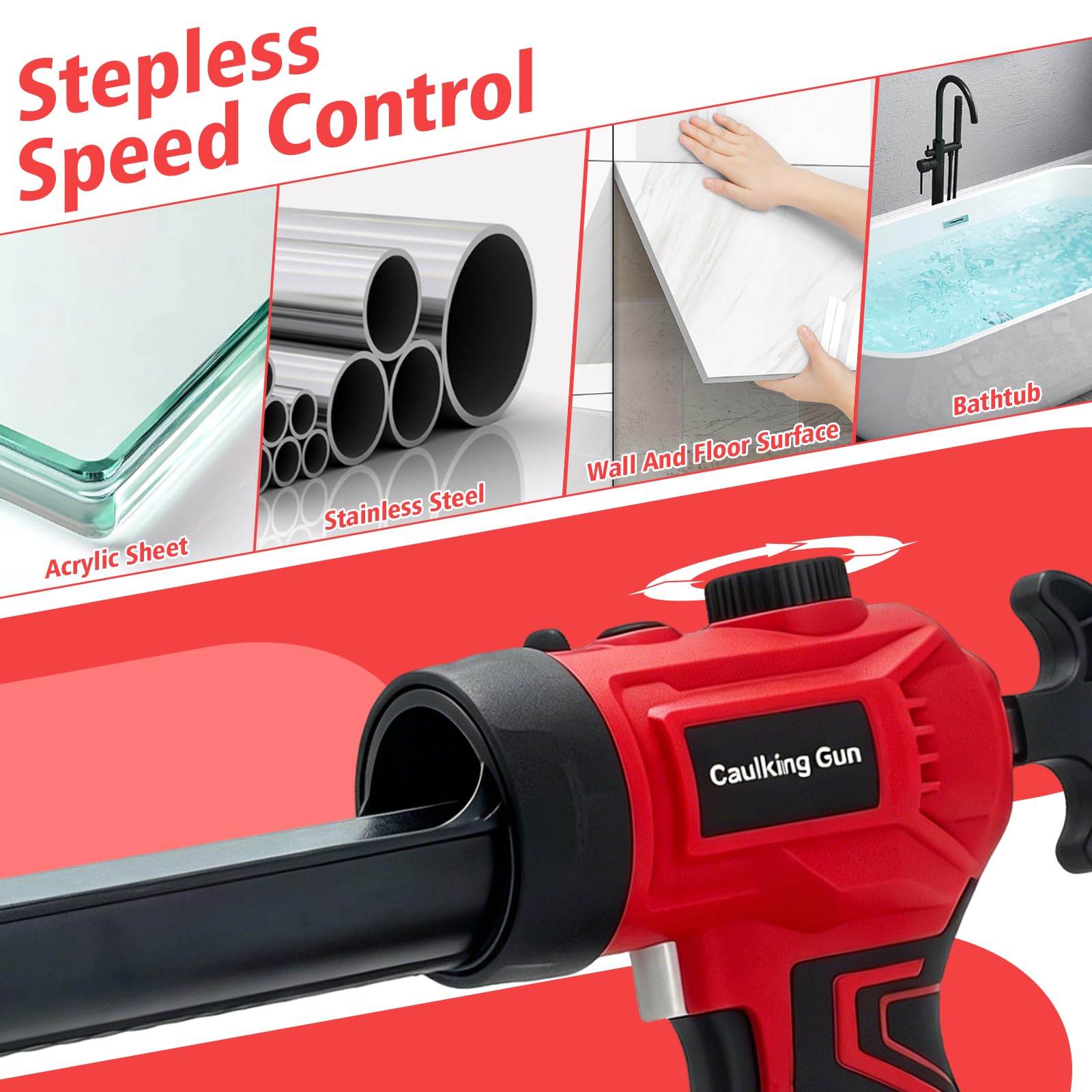 Battery Cartridge Gun Compatible für Makita 18 V Electric Silicone with 1x2000 mAh Brushless Motor Electric Caulking Gun für 300 ml Cartridges Battery Cartridge Press Kartuschenpistole with LED(Rot)