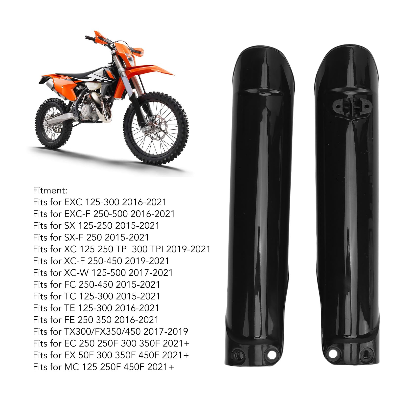 PolyGen Set di 2 coperture per tubo forcella anteriore con struttura in ABS, una protezione per ammortizzatore per EXC-500 / SX- 2015-2021, parti di manutenzione moto (Nera)