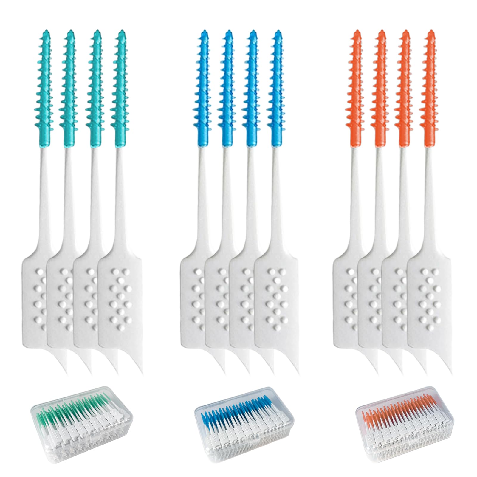120 PCS Silicone Interdental Brushes, Tooth Floss Picks, Dual-Use Dental Floss Sticks, Teeth Cleaner with Storage Case for Daily Cleaning Teeth for Braces Oral Cleaning, Blue, Green and Orange-image-13