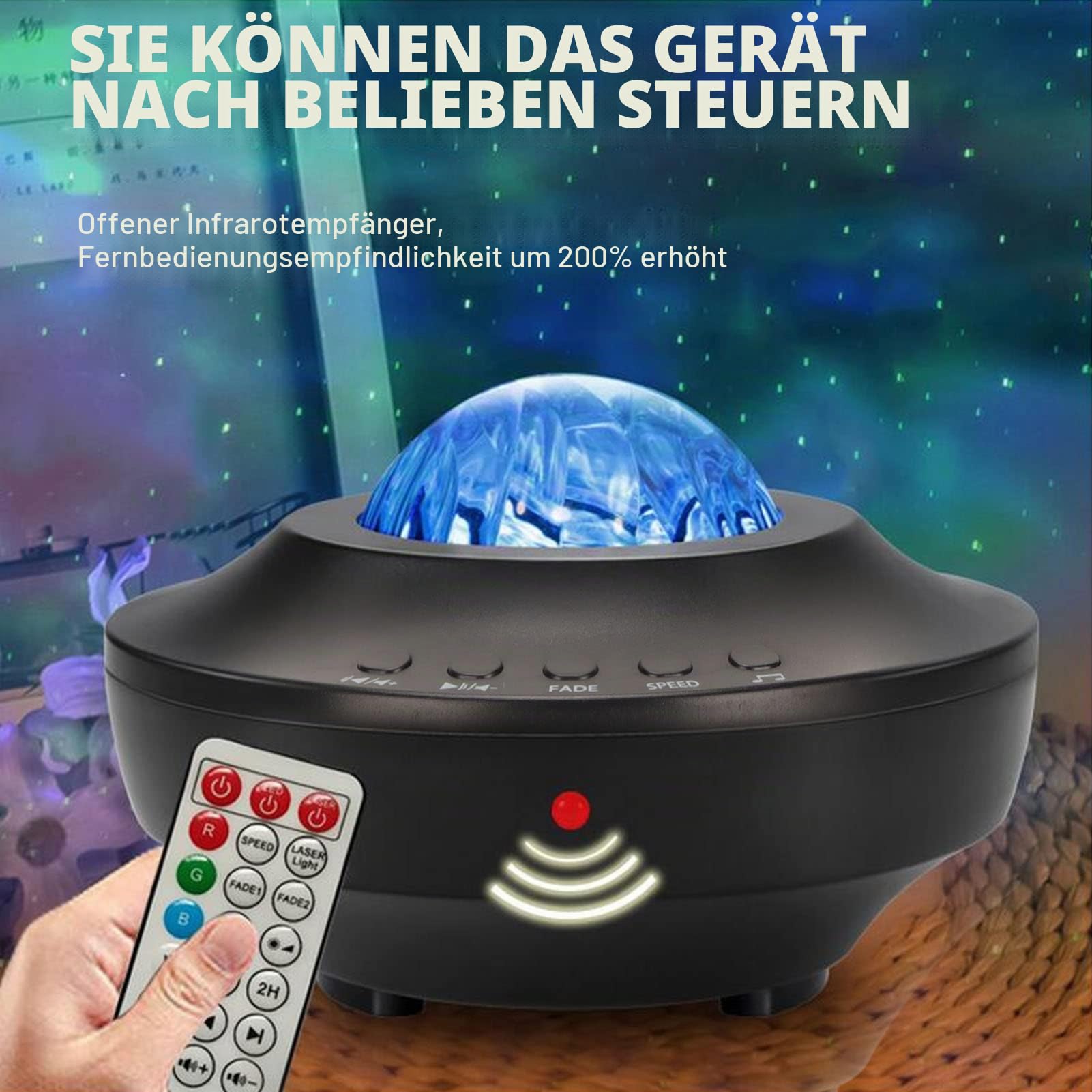 Northern Lights Aurora Projektor, 5 in 1 White Noise Lights Sternenprojektor mit Bluetooth Lautsprecher, Timer und Fernbedienung Projektor Nachtlicht Projektor für Schlafzimmer, Decke