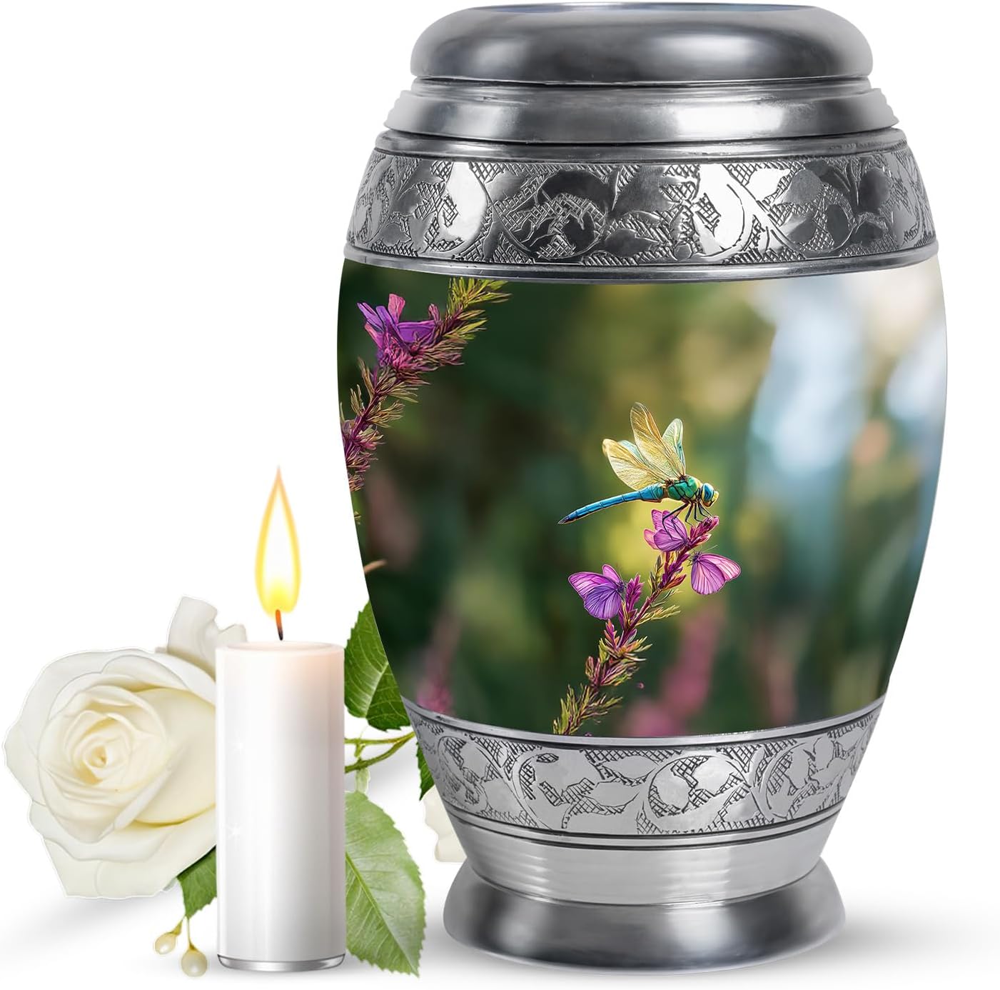 Dragonfly Large Urn for Ashes Adult Male, Butterfly Urn for Ashes for Women, Memorial Funeral Urns for Mom & Dad, 10 Inch