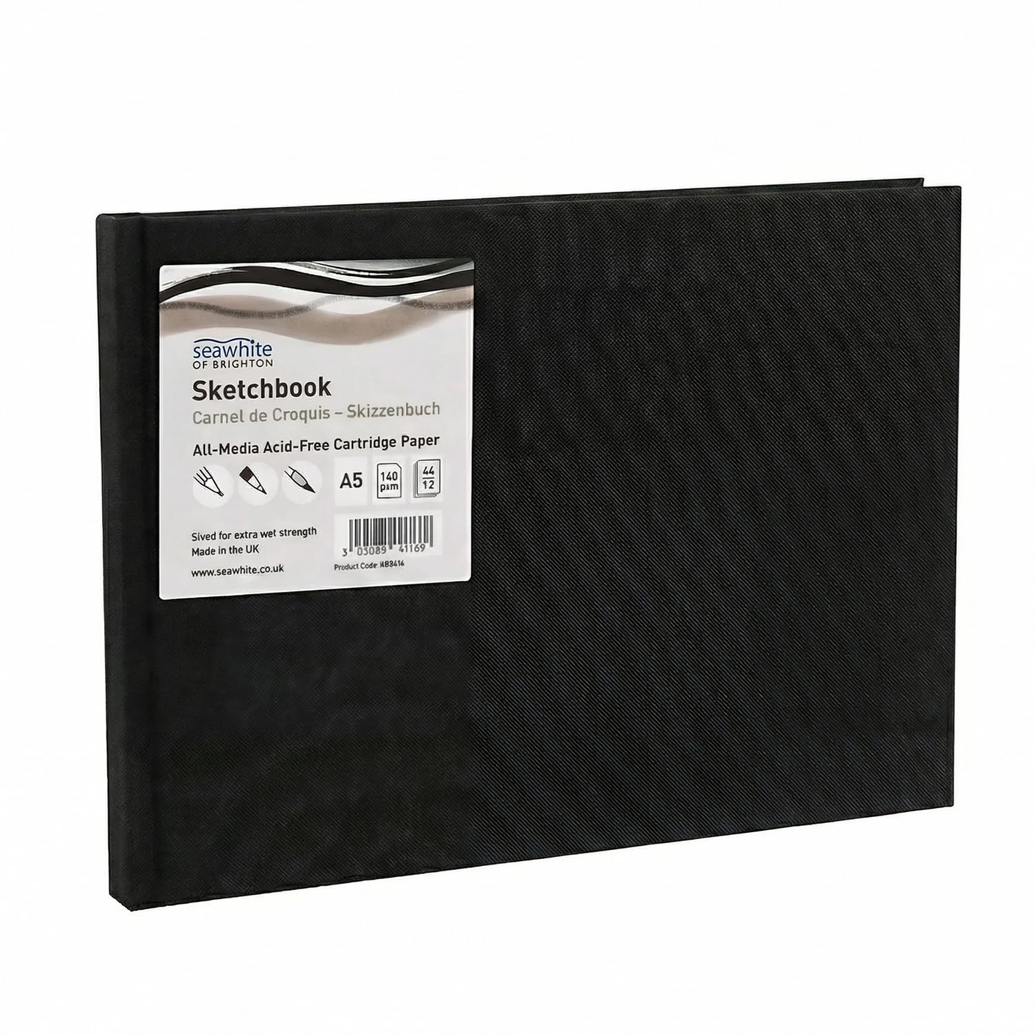 Seawhite Black Cloth Hardback Sketchbook 140gsm Landscape A5