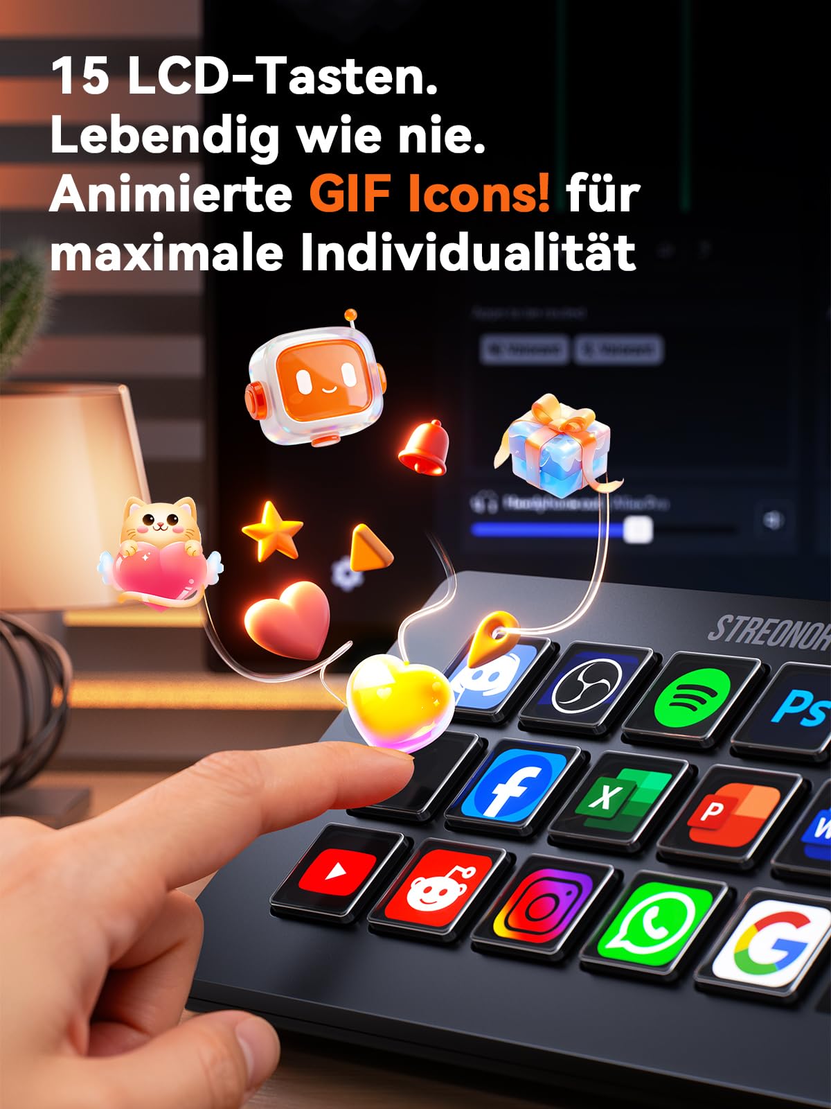STREONOR Stream Controller Standard S15: Stream Control Deck mit 15 anpassbare LCD-Makro-Tasten für OBS, Twitch, YouTube, Content Creators, Streaming & Gaming, kompatibel mit PC und Mac