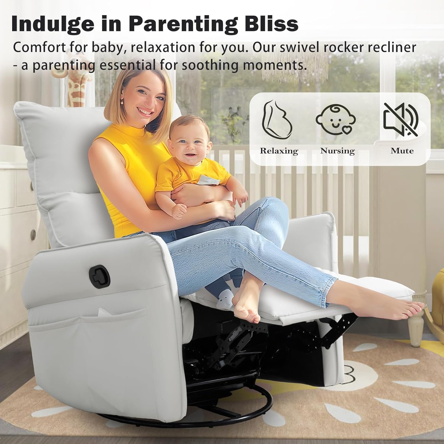 cinehome Swivel Rocker Recliner, Small Rocker Recliner Chairs for Adults, Overstuffed Faux Leather Manual Recliner, Glider Recliner, 360 Swivel Recliner Chair for Living Room