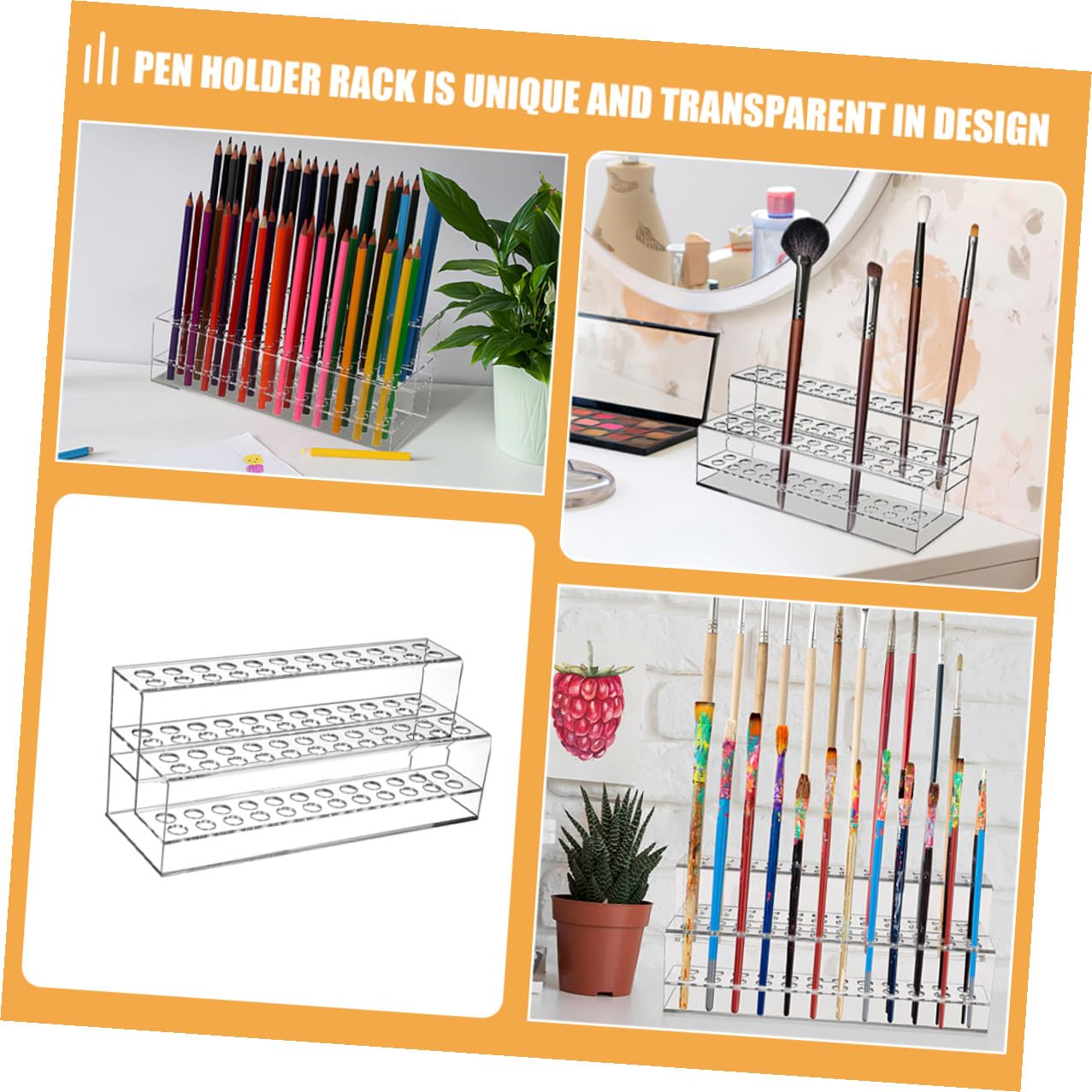 Cabilock 2 pezzi Portapenne Trasparente con Multi-fori Organizer da Scrivania in Plastica Resistente Supporto per Penne Matite e Pennelli per Casa Ufficio e Scuola