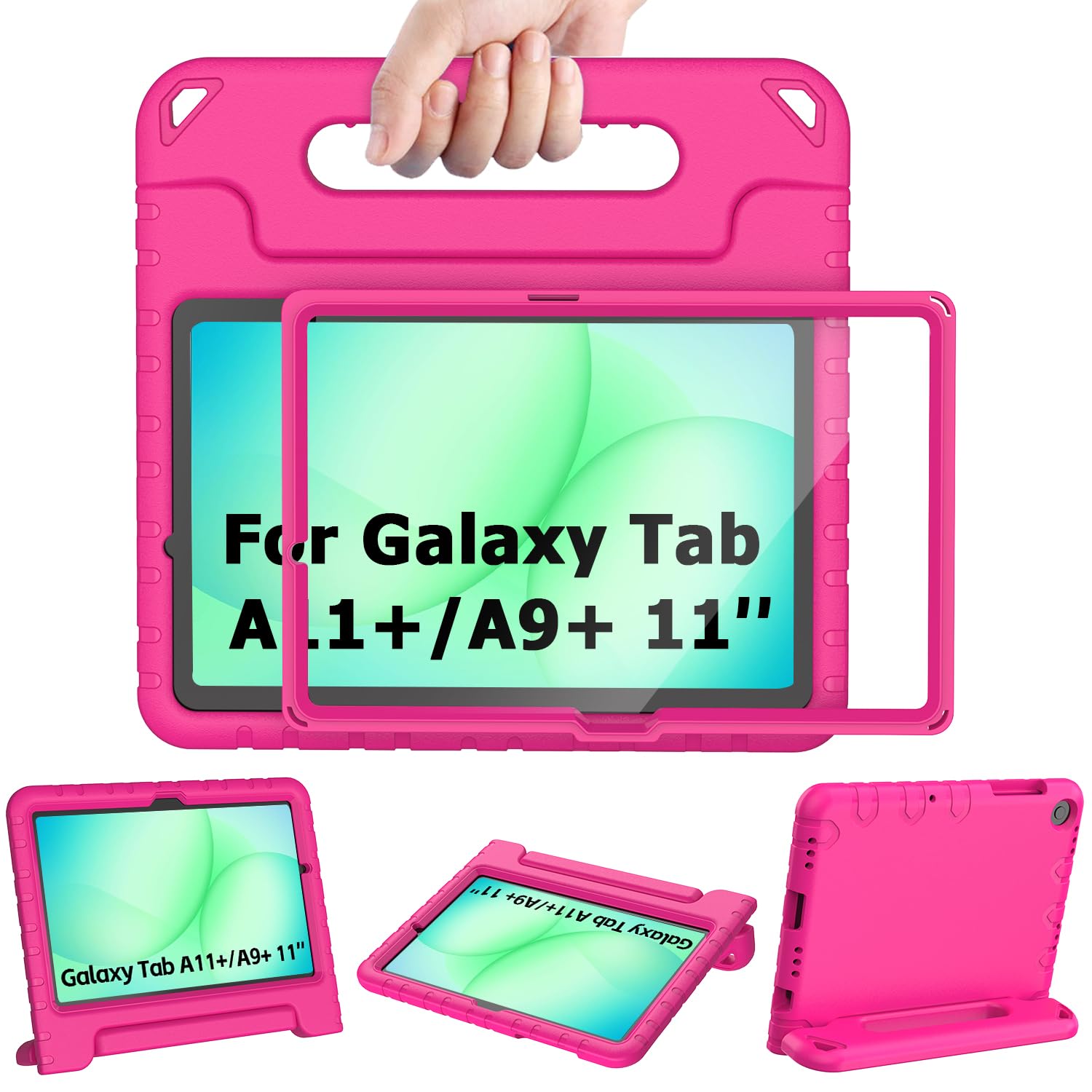 AVAWO Kids Case for Samsung Galaxy Tab A9+/A9 Plus 11 Inch 2023 Case with Built-in Screen Protector, Light Weight Shock Proof Handle Stand Kids Friendly Cover for (SM-X210/X216/X218),Rose