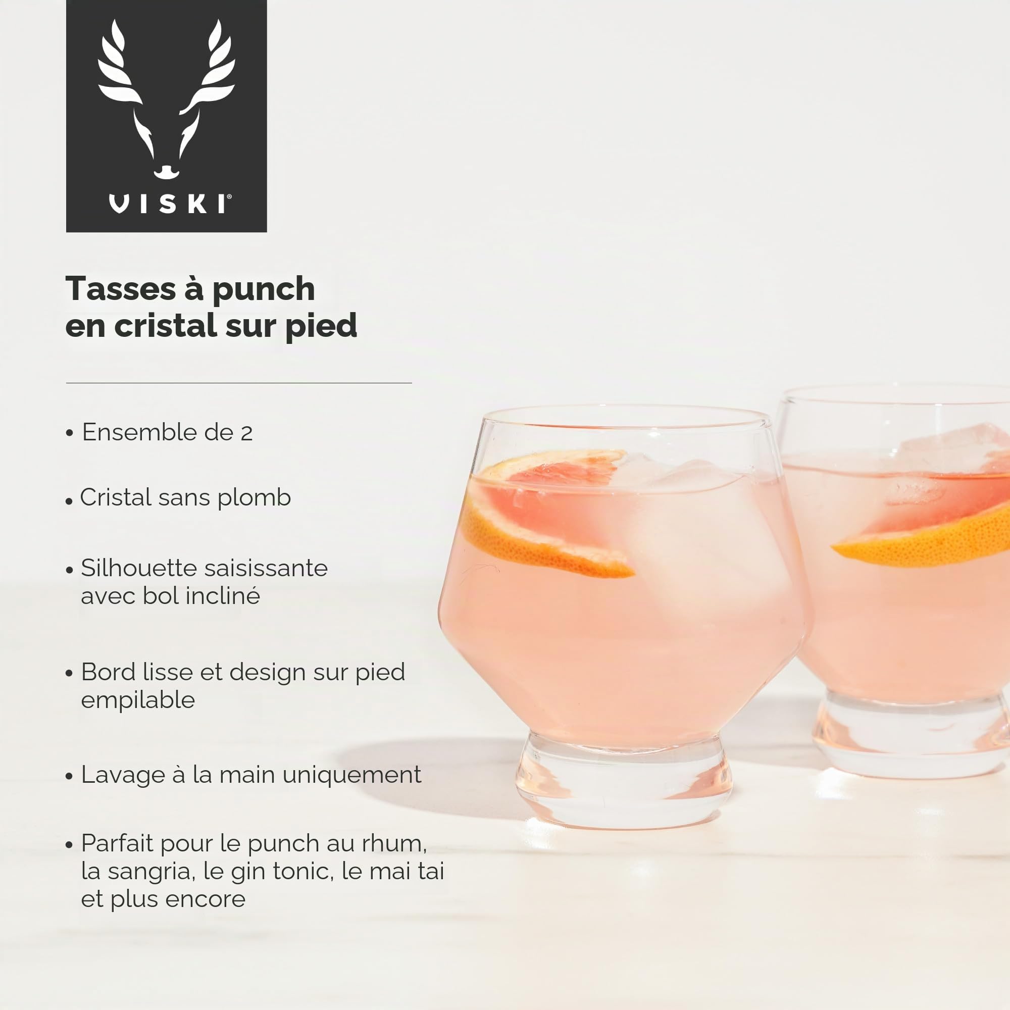 Viski 6448 Raye : tasses à punch sur pied, verre (cristal sans plomb), 237 ml, multicolore