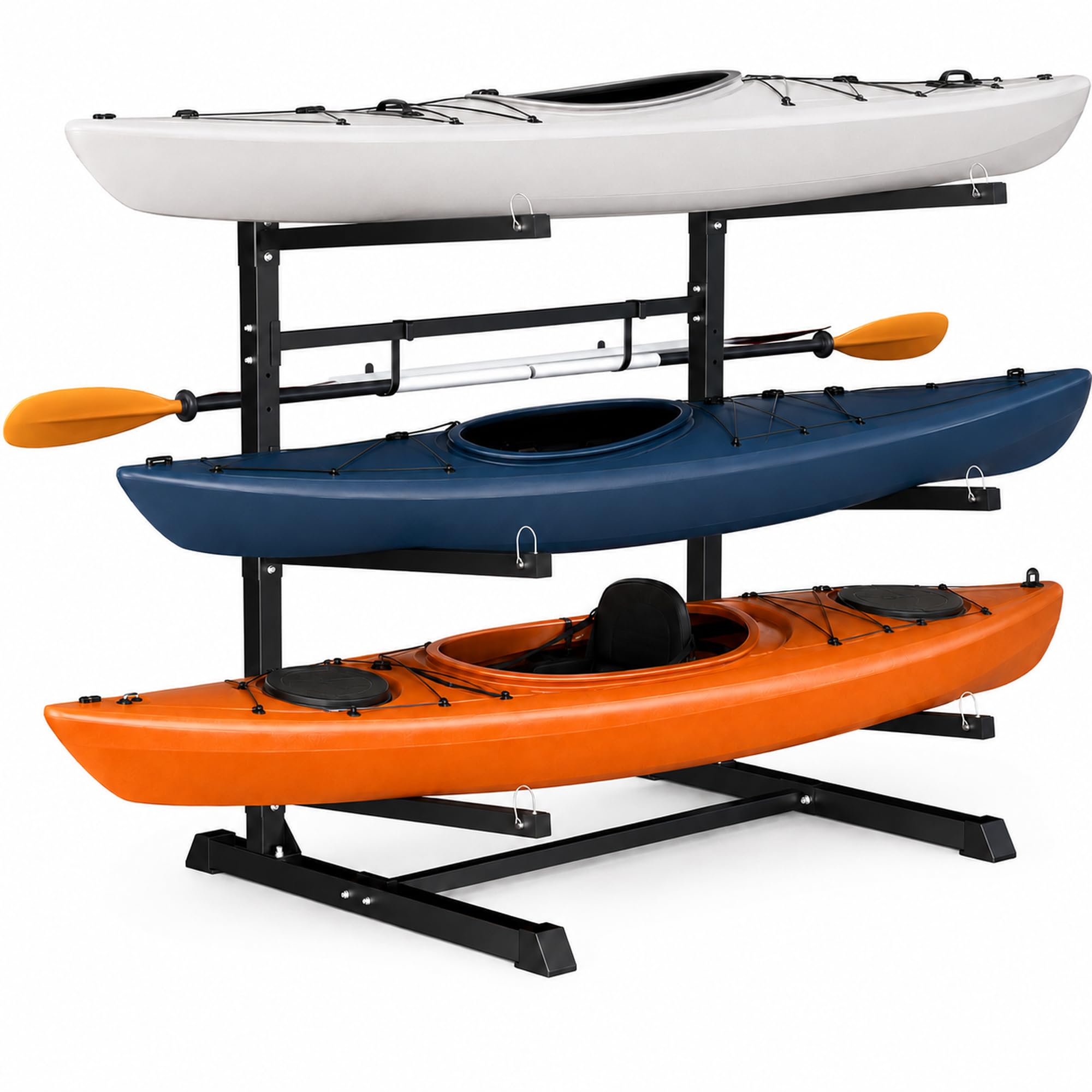 TRUSOON Heavy Duty Steel 3-Tier Adjustable Freestanding Kayak Storage Rack