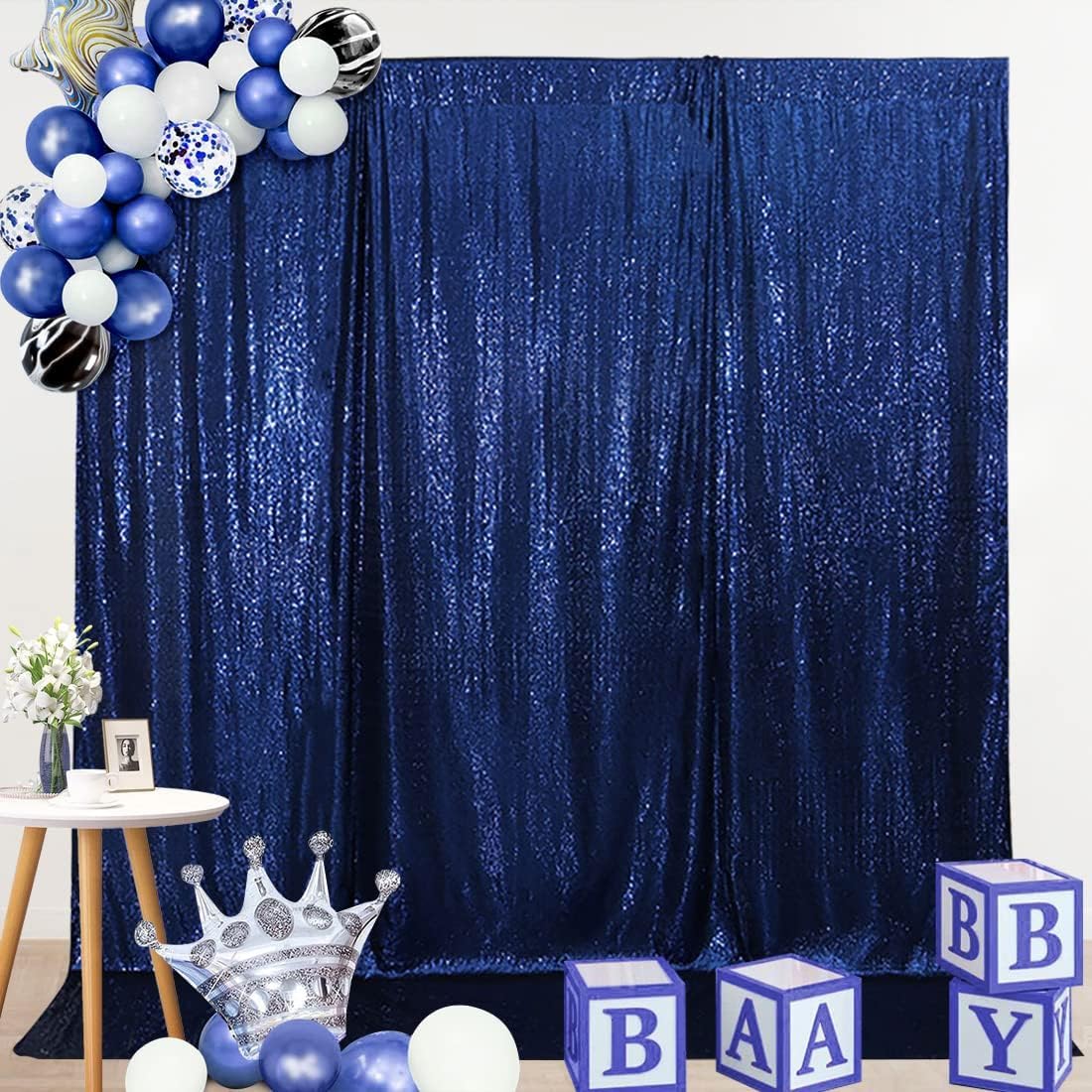 PartyDelight 2 Panels Navy Blue Sequin Backdrop, Photography, Christmas Backdrop, 5Ft x 10FT