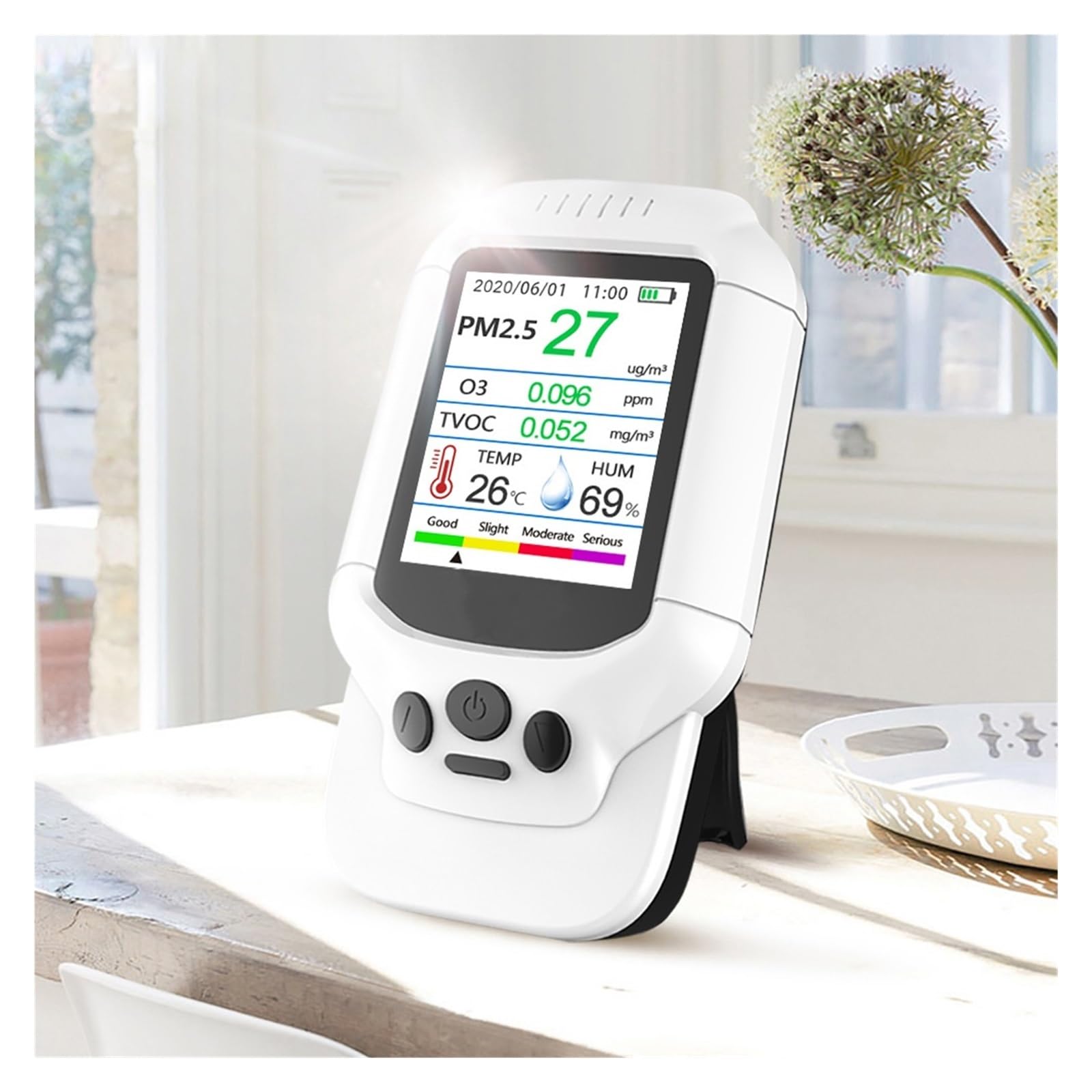 Moniteur de qualité de l'air intérieur, 8 en 1 testeur de gaz d'ozone professionnel détecteur de qualité de l'air PM2.5 PM10 PM1.0 TVOC O3 capteur d'ozone hygrothermographe moniteur pour la maison, le