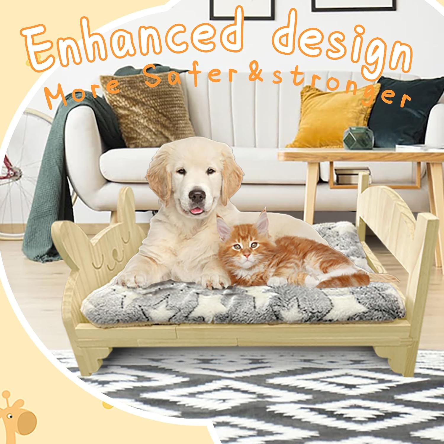 review larged Wooden Rabbit Bed, with Reinforced Bottom Support, Wooden Pet Bed with Removable Cushion, Designed for Small Pets, Suitable for Kittens,Bunny, Guinea Pigs, Puppies, Ferrets Sleeping Pet Bed