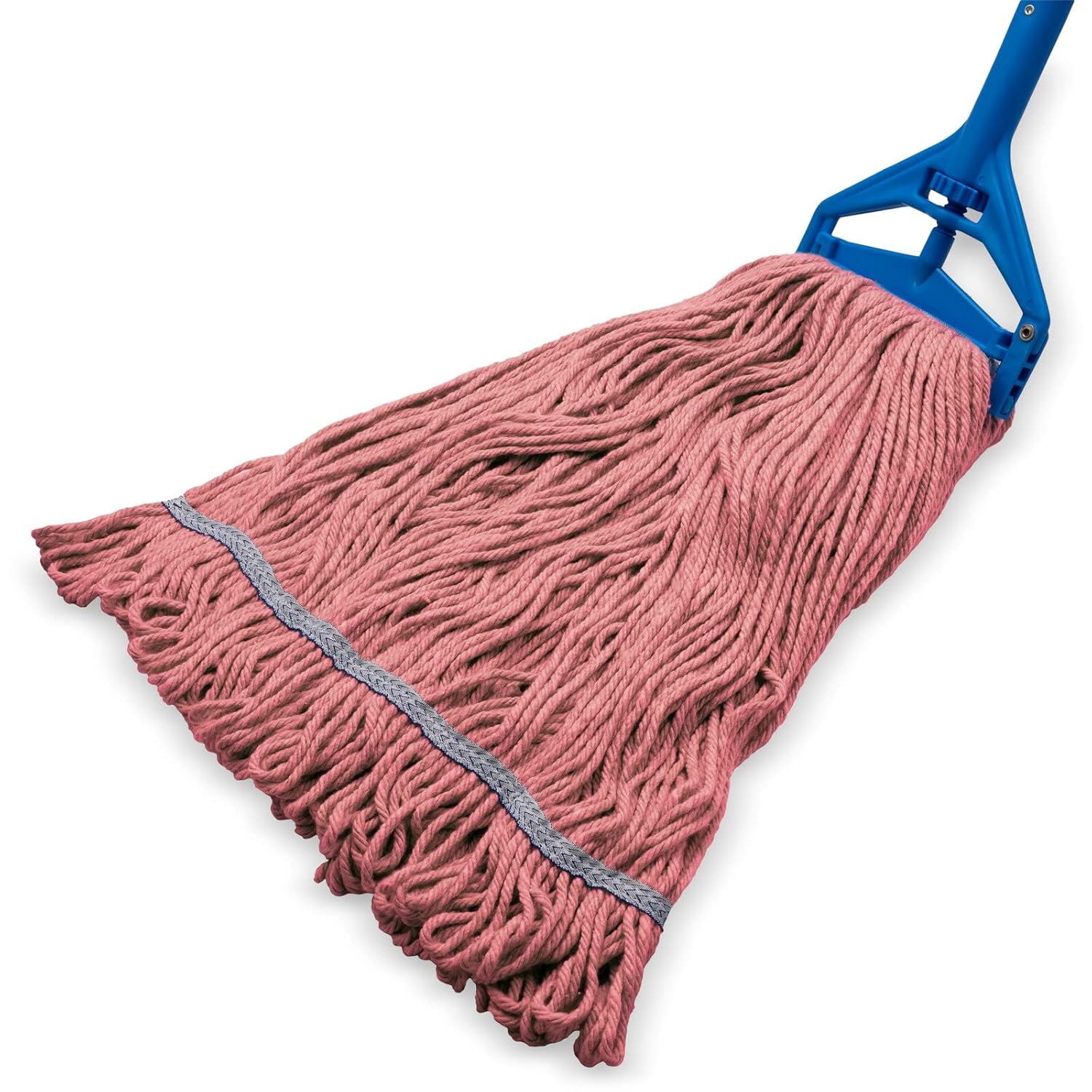 SPARTA Flo-Pac Acrylic Mop Head, Loop-Ended, Narrow Band with 1" Blue Band for Organized Cleaning, X-Large, Red, (Pack of 12)