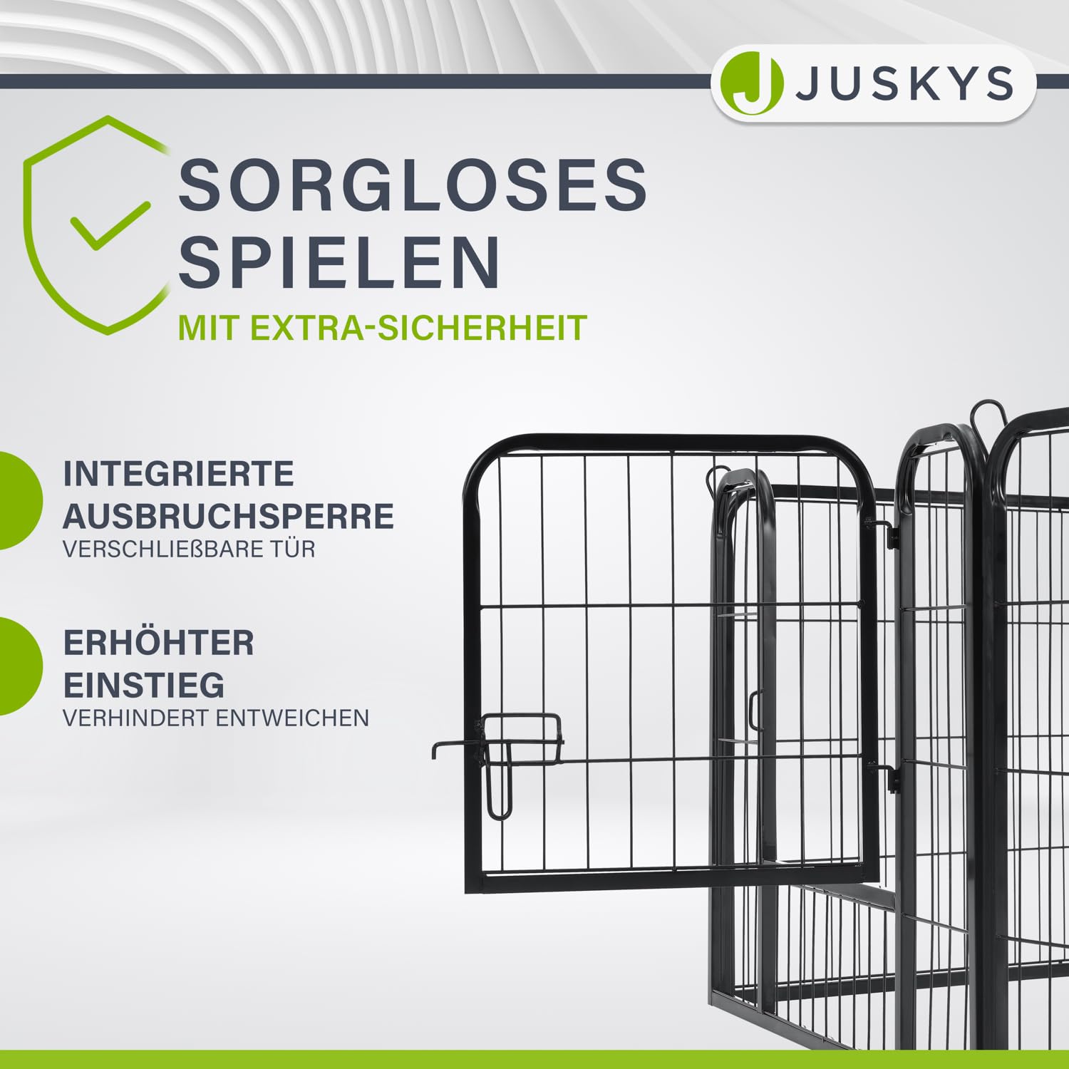 Juskys Parque para cachorros Plus 160 × 160 × 80 cm – Parque de 8 piezas de metal con puerta – para perros, conejos y animales pequeños