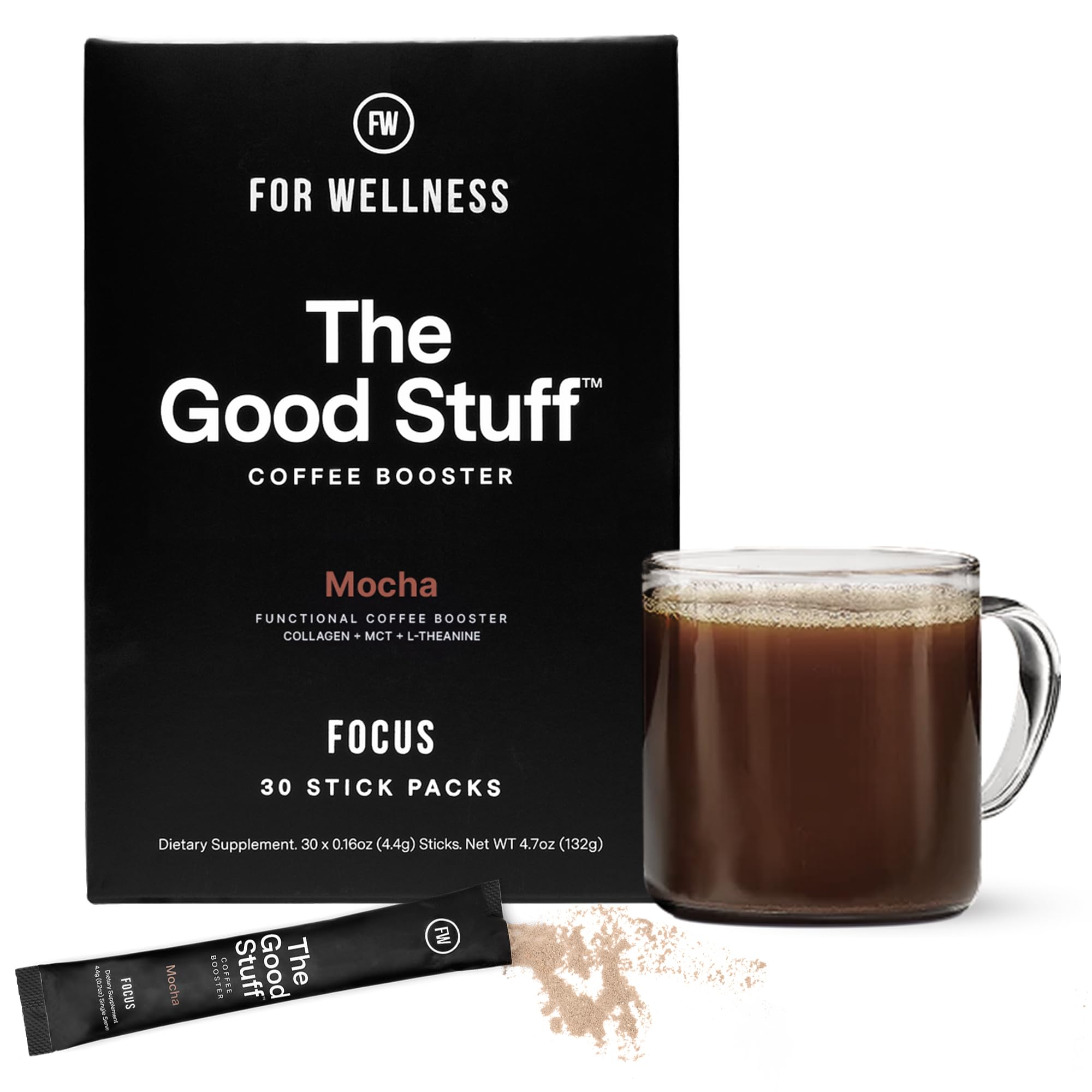 For Wellness The Good Stuff Focus – Mocha Coffee Booster | Nootropic Collagen Creamer with MCTs for Focus, Energy & Wellness | Non-Dairy, Keto-Friendly, 30 Servings