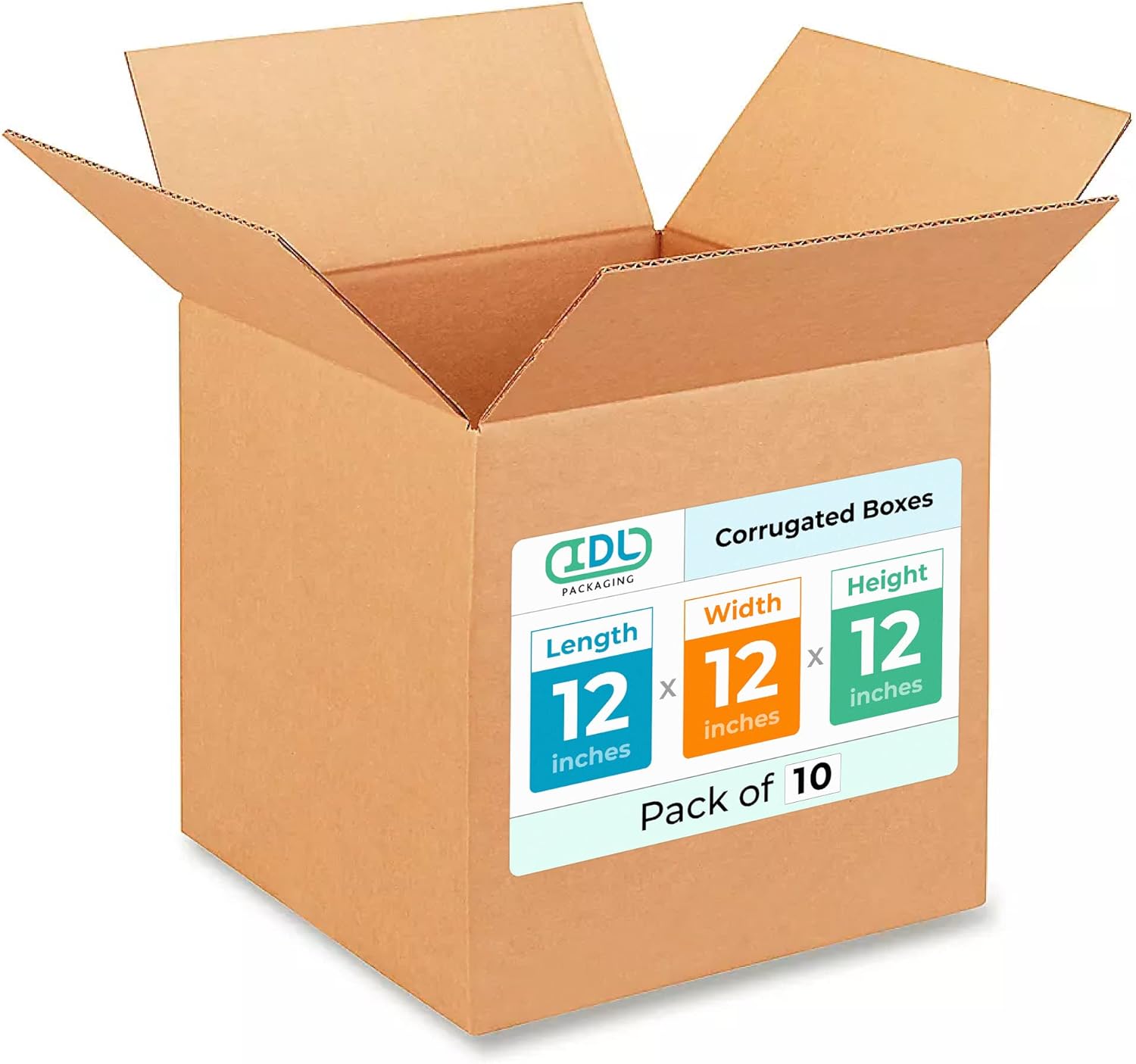 IDL Packaging - B-121212-10 Medium Corrugated Moving Boxes 12"L x 12W x 12"H (Pack of 10) - Excellent Choice for Packing All Kitchen Staff for Moving or Relocating
